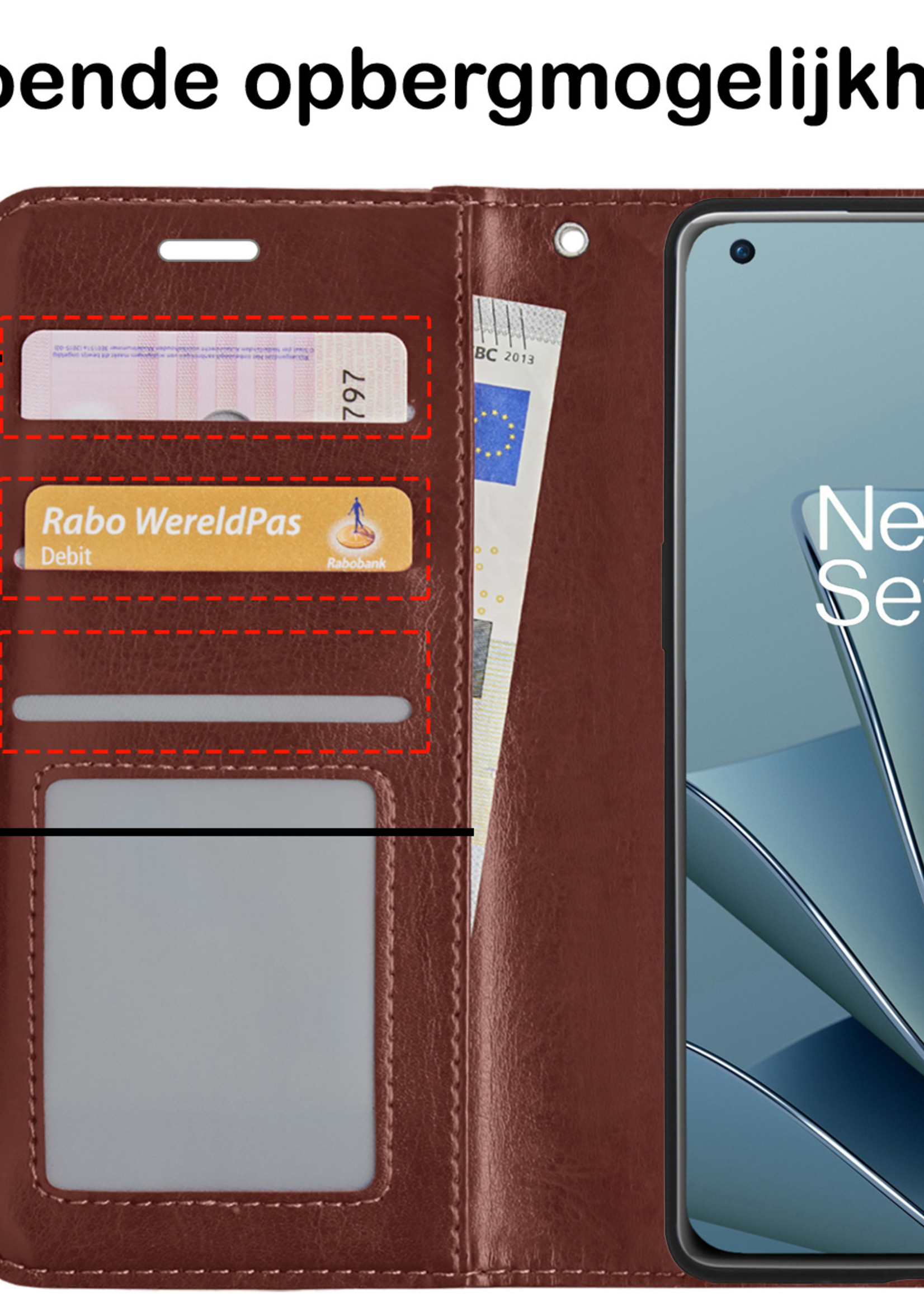 BTH OnePlus 10 Pro Hoesje Book Case Hoes - OnePlus 10 Pro Case Hoesje Portemonnee Cover - OnePlus 10 Pro Hoes Wallet Case Hoesje - Bruin