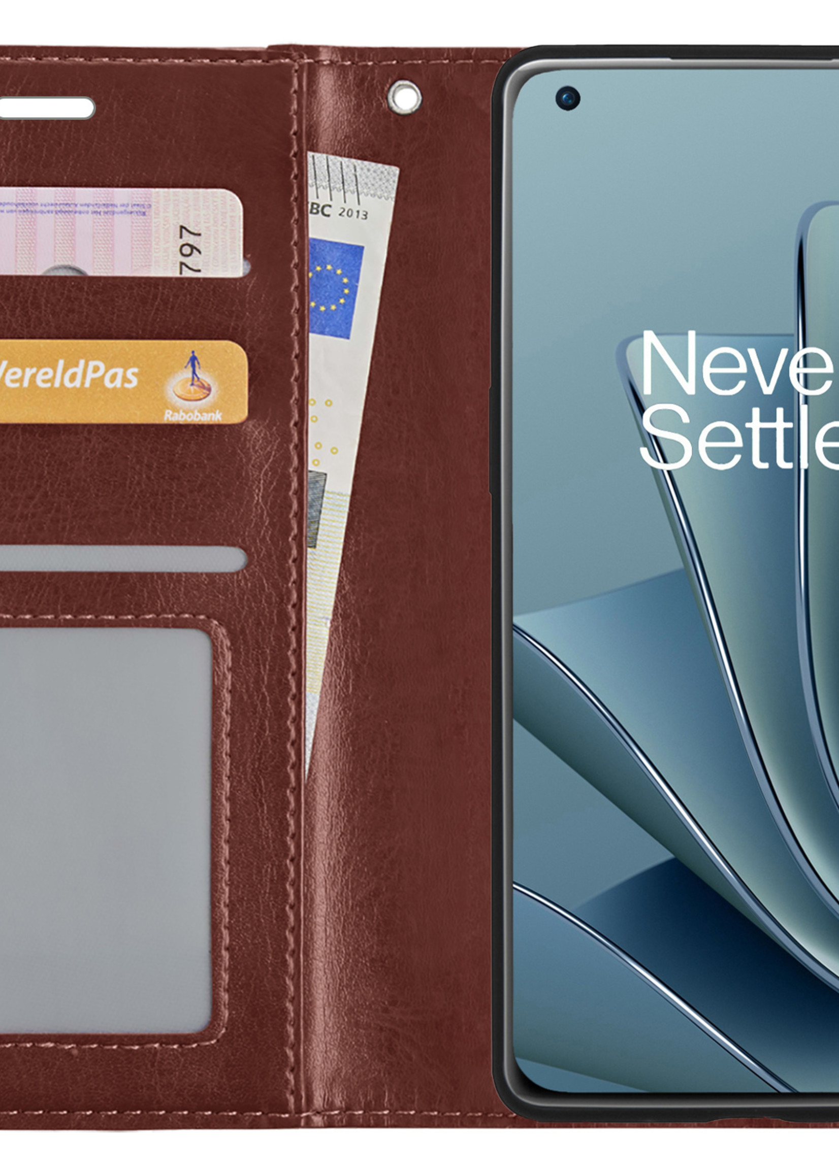 BTH OnePlus 10 Pro Hoesje Book Case Hoes - OnePlus 10 Pro Case Hoesje Portemonnee Cover - OnePlus 10 Pro Hoes Wallet Case Hoesje - Bruin