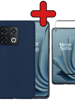 BTH BTH OnePlus 10 Pro Hoesje Siliconen Met Screenprotector - Donkerblauw