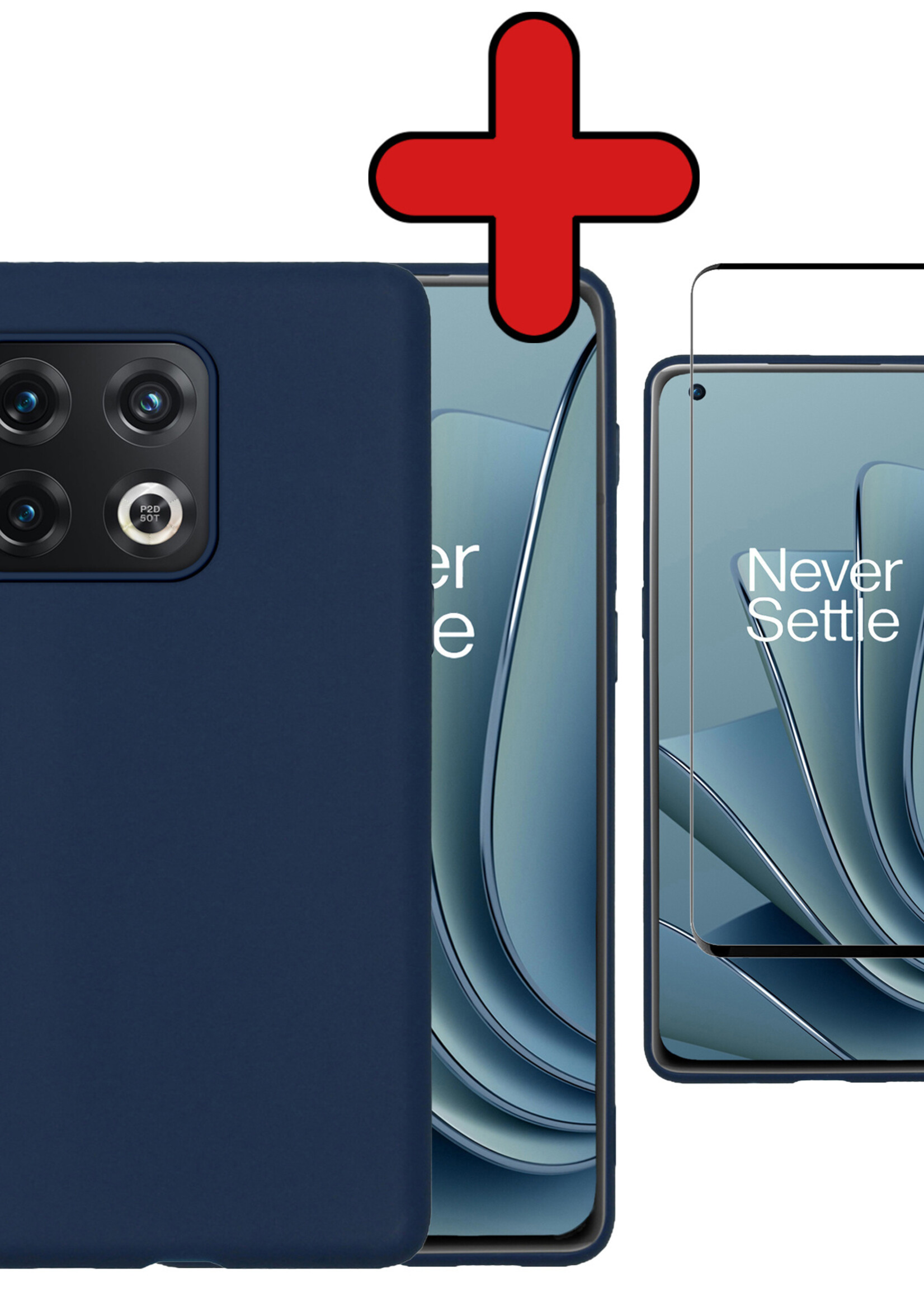 BTH Hoesje Geschikt voor OnePlus 10 Pro Hoesje Siliconen Case Hoes Met Screenprotector - Hoes Geschikt voor OnePlus 10 Pro Hoes Cover Case - Donkerblauw