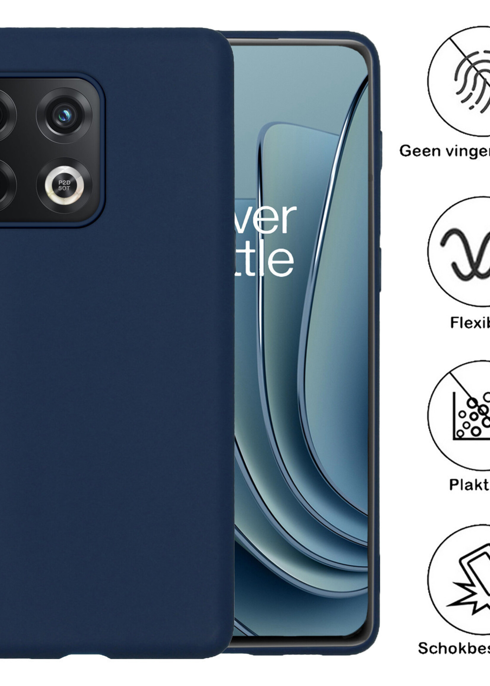 BTH Hoesje Geschikt voor OnePlus 10 Pro Hoesje Siliconen Case Hoes Met Screenprotector - Hoes Geschikt voor OnePlus 10 Pro Hoes Cover Case - Donkerblauw