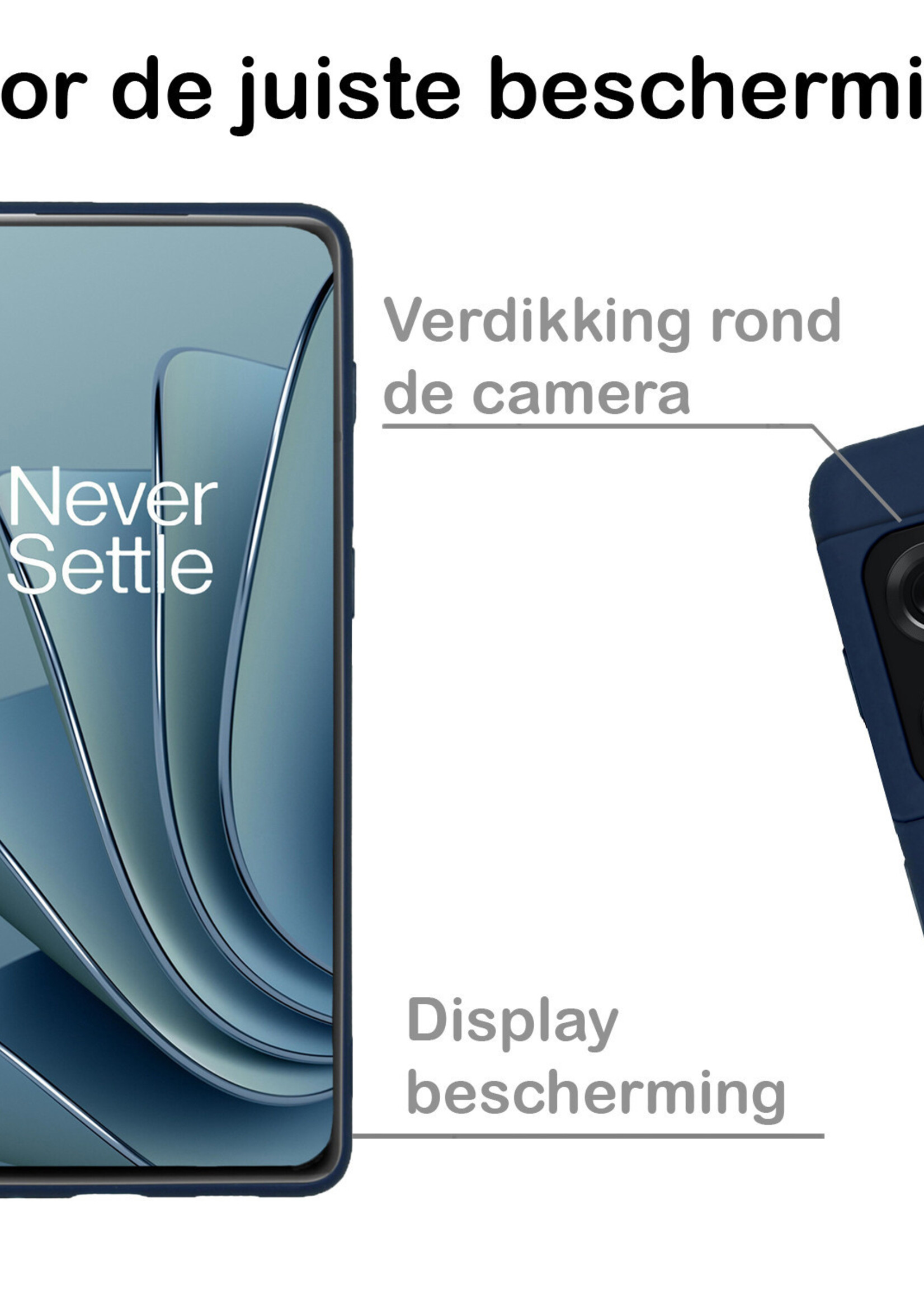 BTH Hoesje Geschikt voor OnePlus 10 Pro Hoesje Siliconen Case Hoes Met Screenprotector - Hoes Geschikt voor OnePlus 10 Pro Hoes Cover Case - Donkerblauw