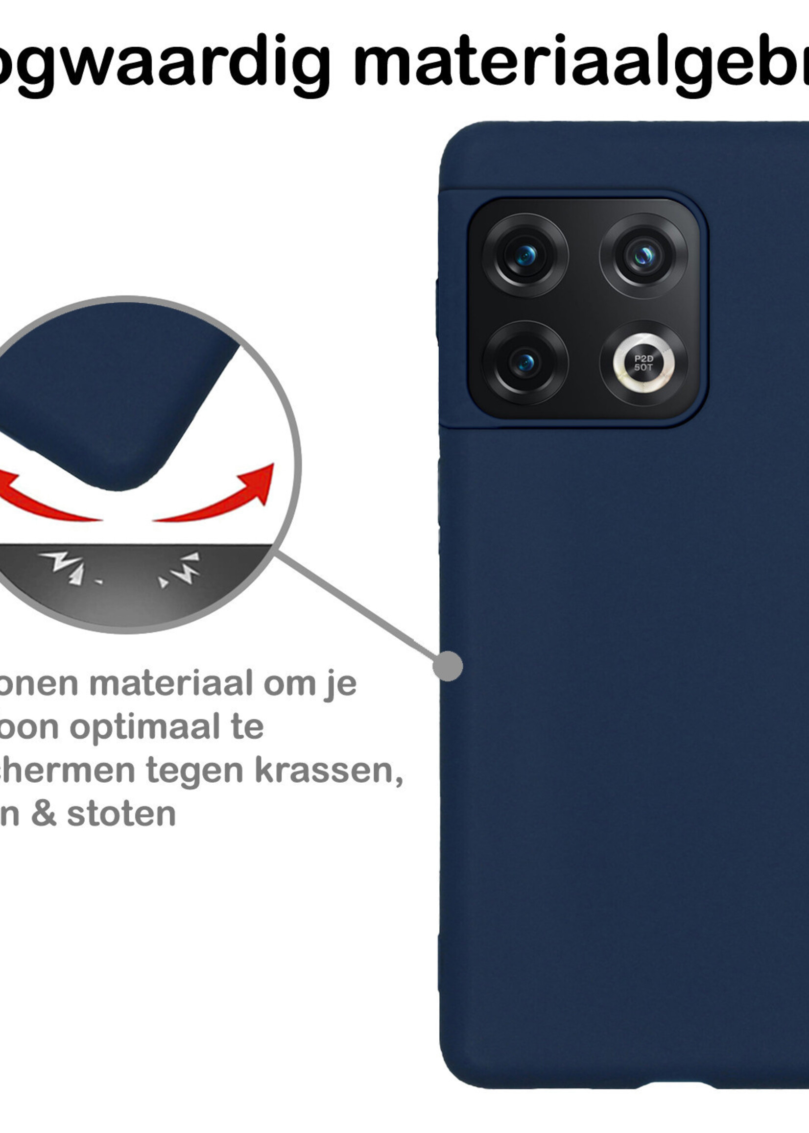 BTH Hoesje Geschikt voor OnePlus 10 Pro Hoesje Siliconen Case Hoes Met Screenprotector - Hoes Geschikt voor OnePlus 10 Pro Hoes Cover Case - Donkerblauw