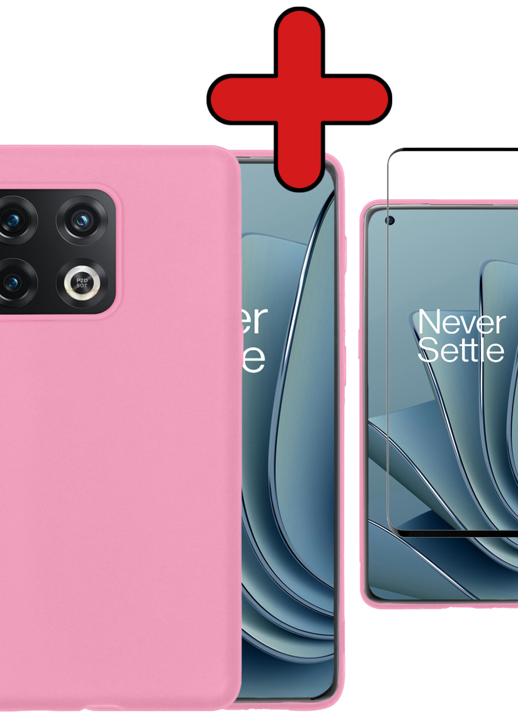 BTH Hoesje Geschikt voor OnePlus 10 Pro Hoesje Siliconen Case Hoes Met Screenprotector - Hoes Geschikt voor OnePlus 10 Pro Hoes Cover Case - Lichtroze