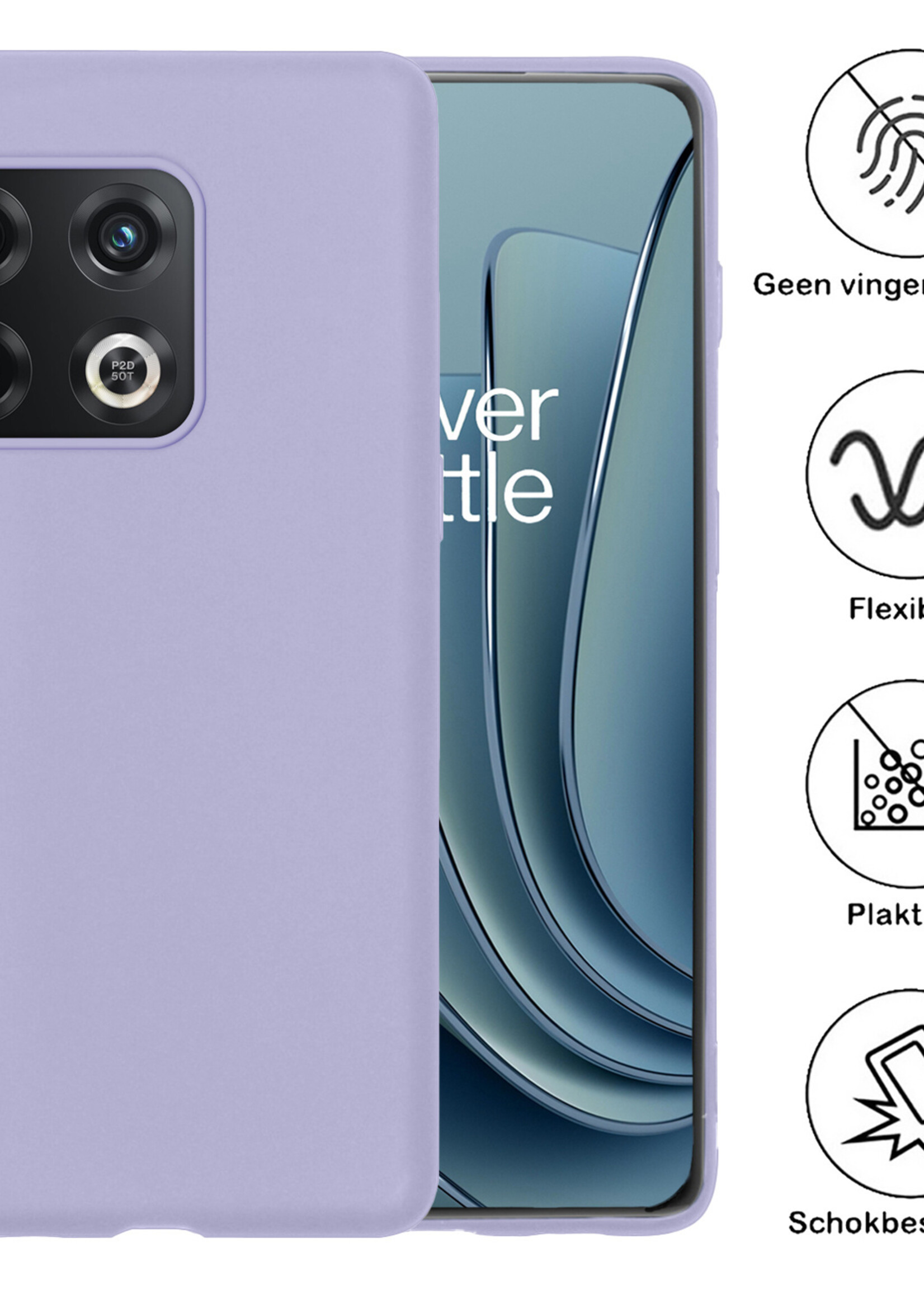 BTH Hoesje Geschikt voor OnePlus 10 Pro Hoesje Siliconen Case Hoes Met Screenprotector - Hoes Geschikt voor OnePlus 10 Pro Hoes Cover Case - Lila