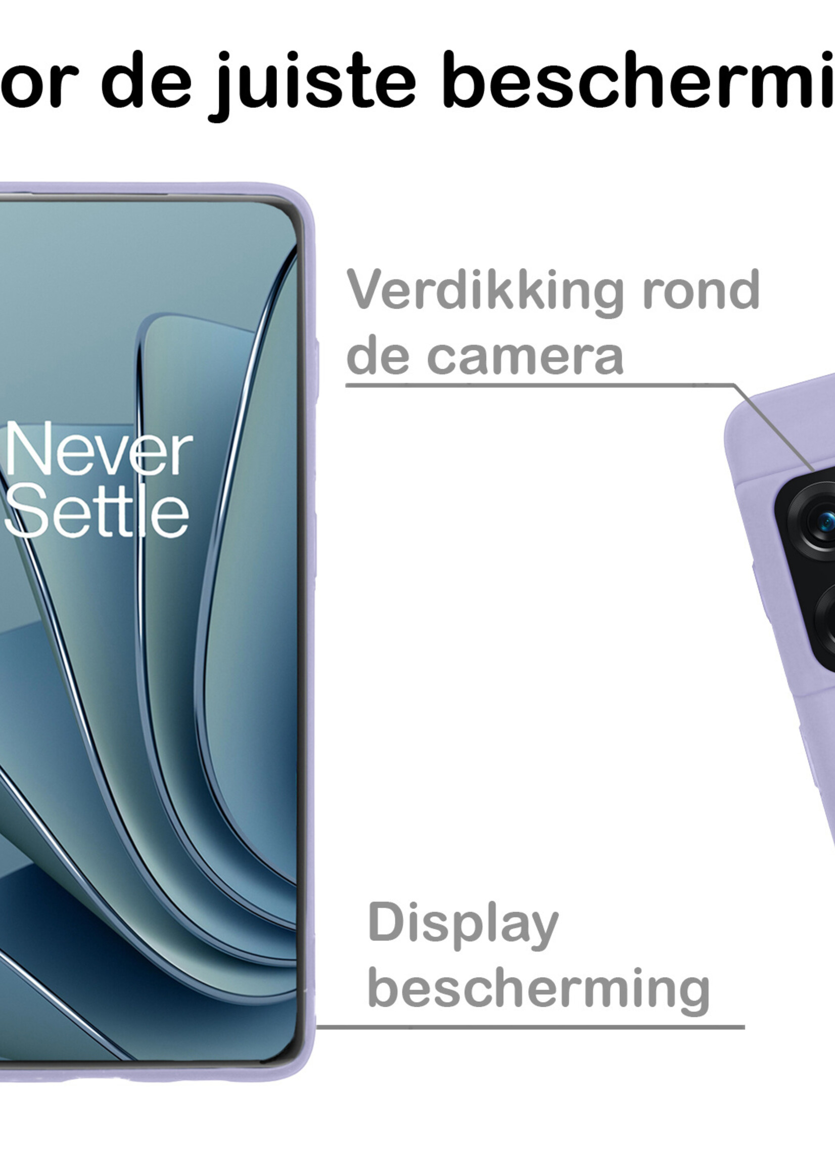 BTH Hoesje Geschikt voor OnePlus 10 Pro Hoesje Siliconen Case Hoes Met Screenprotector - Hoes Geschikt voor OnePlus 10 Pro Hoes Cover Case - Lila