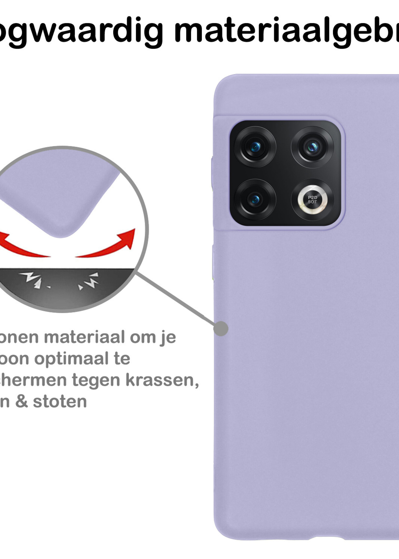 BTH Hoesje Geschikt voor OnePlus 10 Pro Hoesje Siliconen Case Hoes Met Screenprotector - Hoes Geschikt voor OnePlus 10 Pro Hoes Cover Case - Lila