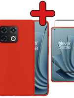 BTH BTH OnePlus 10 Pro Hoesje Siliconen Met Screenprotector - Rood