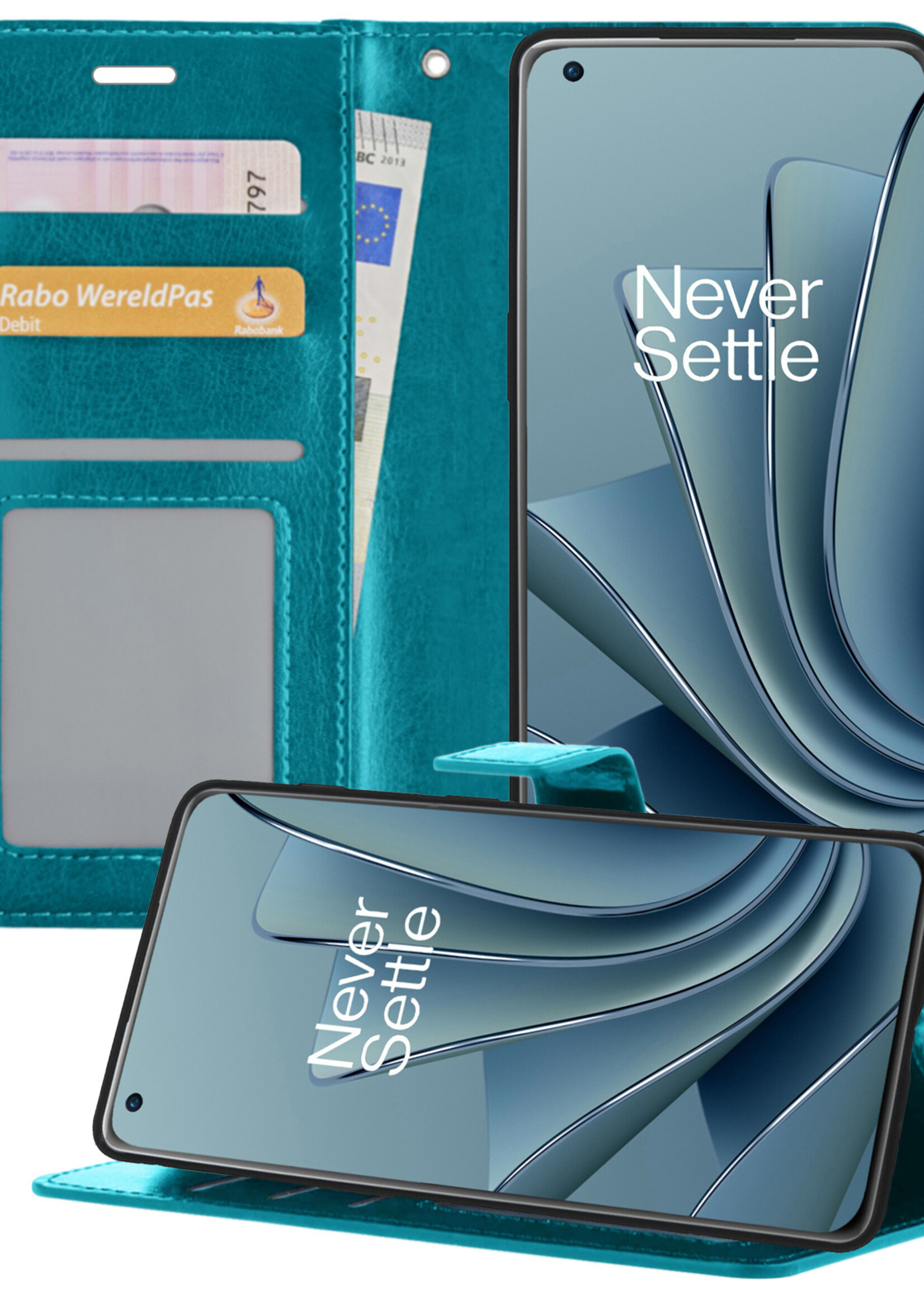 BTH OnePlus 10 Pro Hoesje Book Case Hoes - OnePlus 10 Pro Case Hoesje Portemonnee Cover - OnePlus 10 Pro Hoes Wallet Case Hoesje - Turquoise
