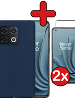 BTH BTH OnePlus 10 Pro Hoesje Siliconen Met 2x Screenprotector - Donkerblauw