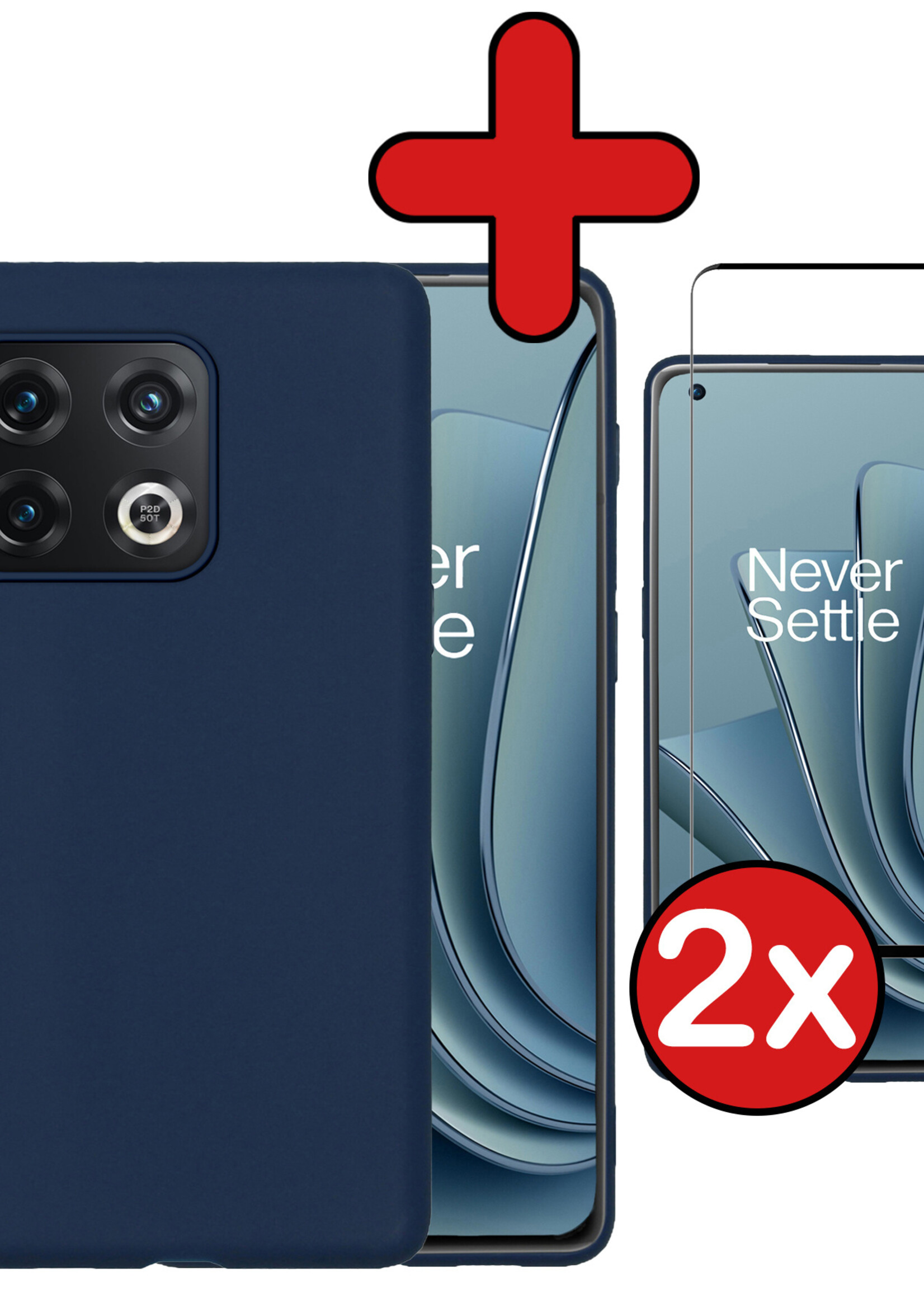 BTH Hoesje Geschikt voor OnePlus 10 Pro Hoesje Siliconen Case Hoes Met 2x Screenprotector - Hoes Geschikt voor OnePlus 10 Pro Hoes Cover Case - Donkerblauw