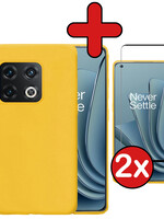 BTH BTH OnePlus 10 Pro Hoesje Siliconen Met 2x Screenprotector - Geel