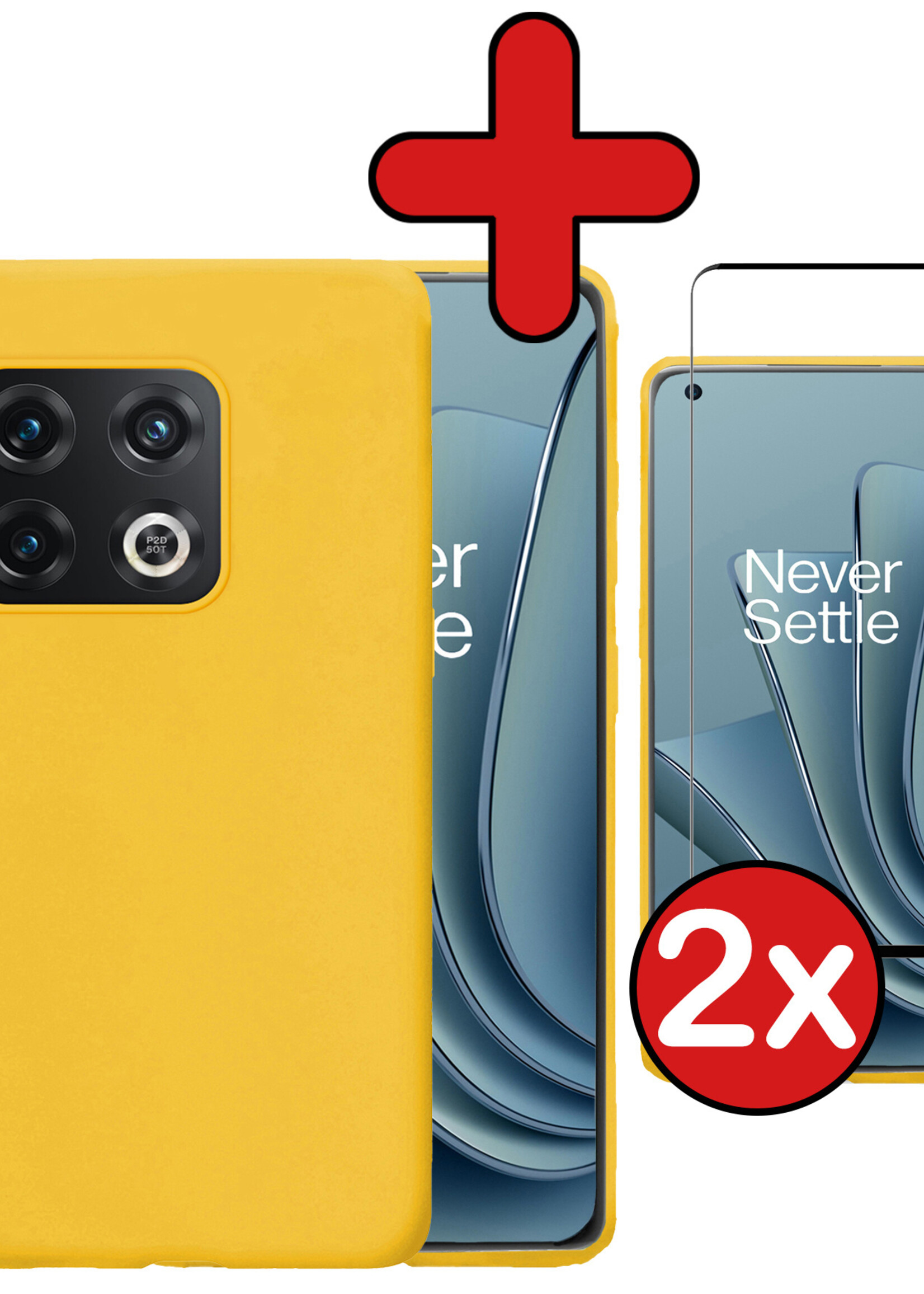 BTH Hoesje Geschikt voor OnePlus 10 Pro Hoesje Siliconen Case Hoes Met 2x Screenprotector - Hoes Geschikt voor OnePlus 10 Pro Hoes Cover Case - Geel