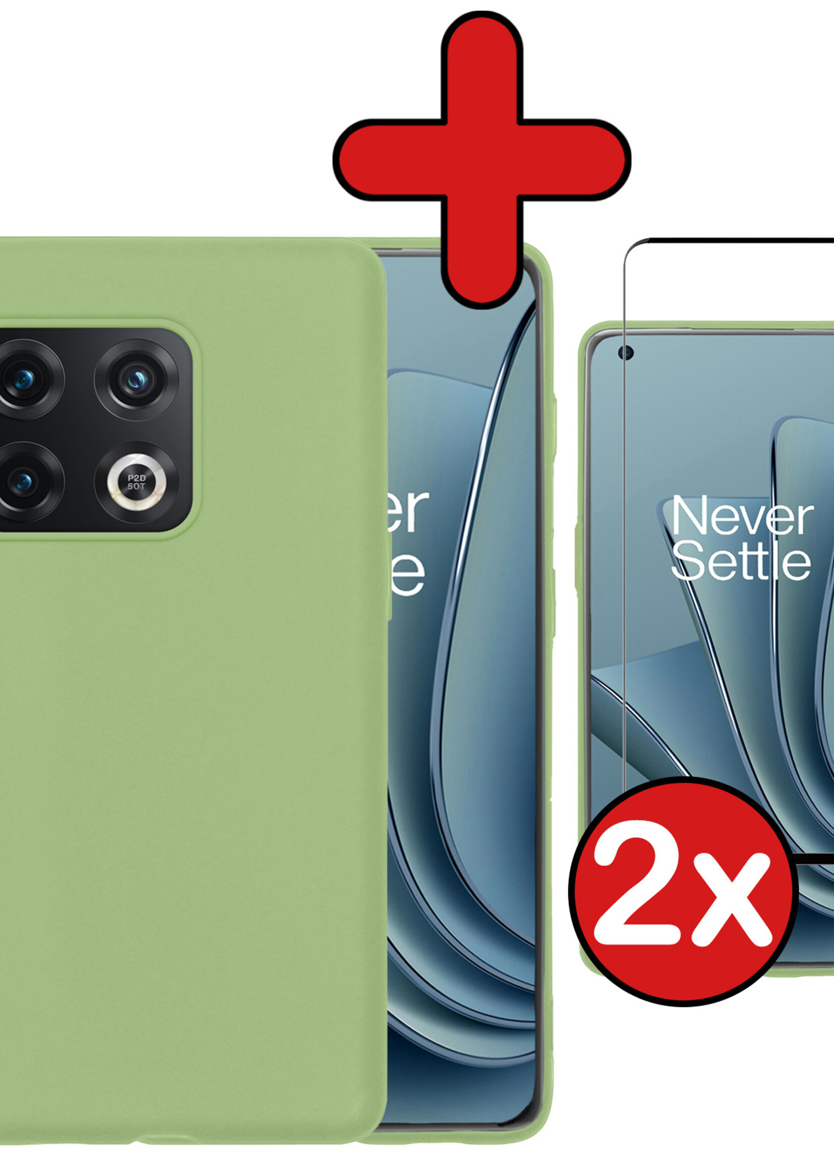BTH Hoesje Geschikt voor OnePlus 10 Pro Hoesje Siliconen Case Hoes Met 2x Screenprotector - Hoes Geschikt voor OnePlus 10 Pro Hoes Cover Case - Groen