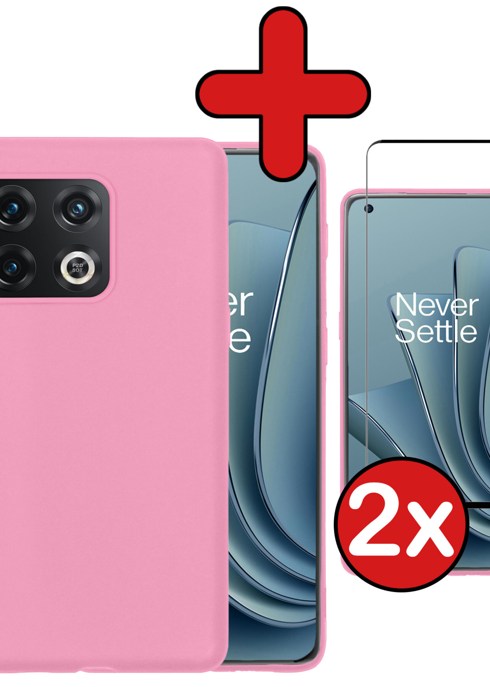 BTH Hoesje Geschikt voor OnePlus 10 Pro Hoesje Siliconen Case Hoes Met 2x Screenprotector - Hoes Geschikt voor OnePlus 10 Pro Hoes Cover Case - Lichtroze