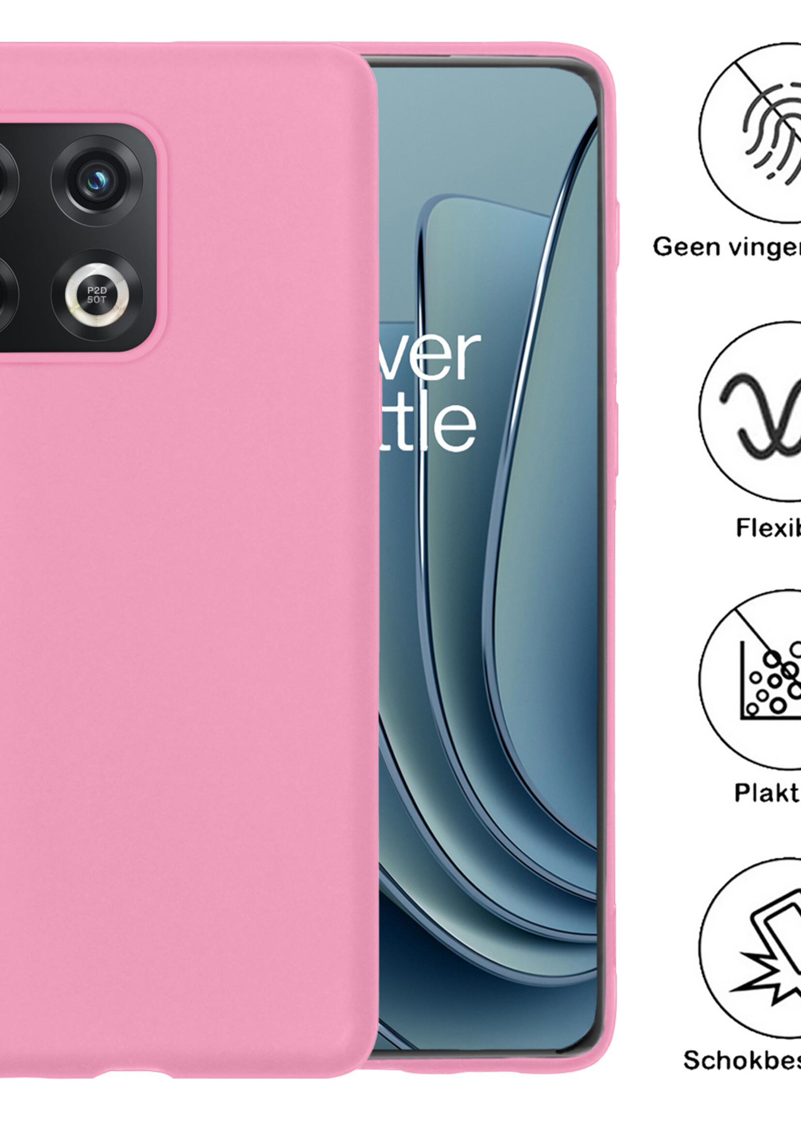 BTH Hoesje Geschikt voor OnePlus 10 Pro Hoesje Siliconen Case Hoes Met 2x Screenprotector - Hoes Geschikt voor OnePlus 10 Pro Hoes Cover Case - Lichtroze