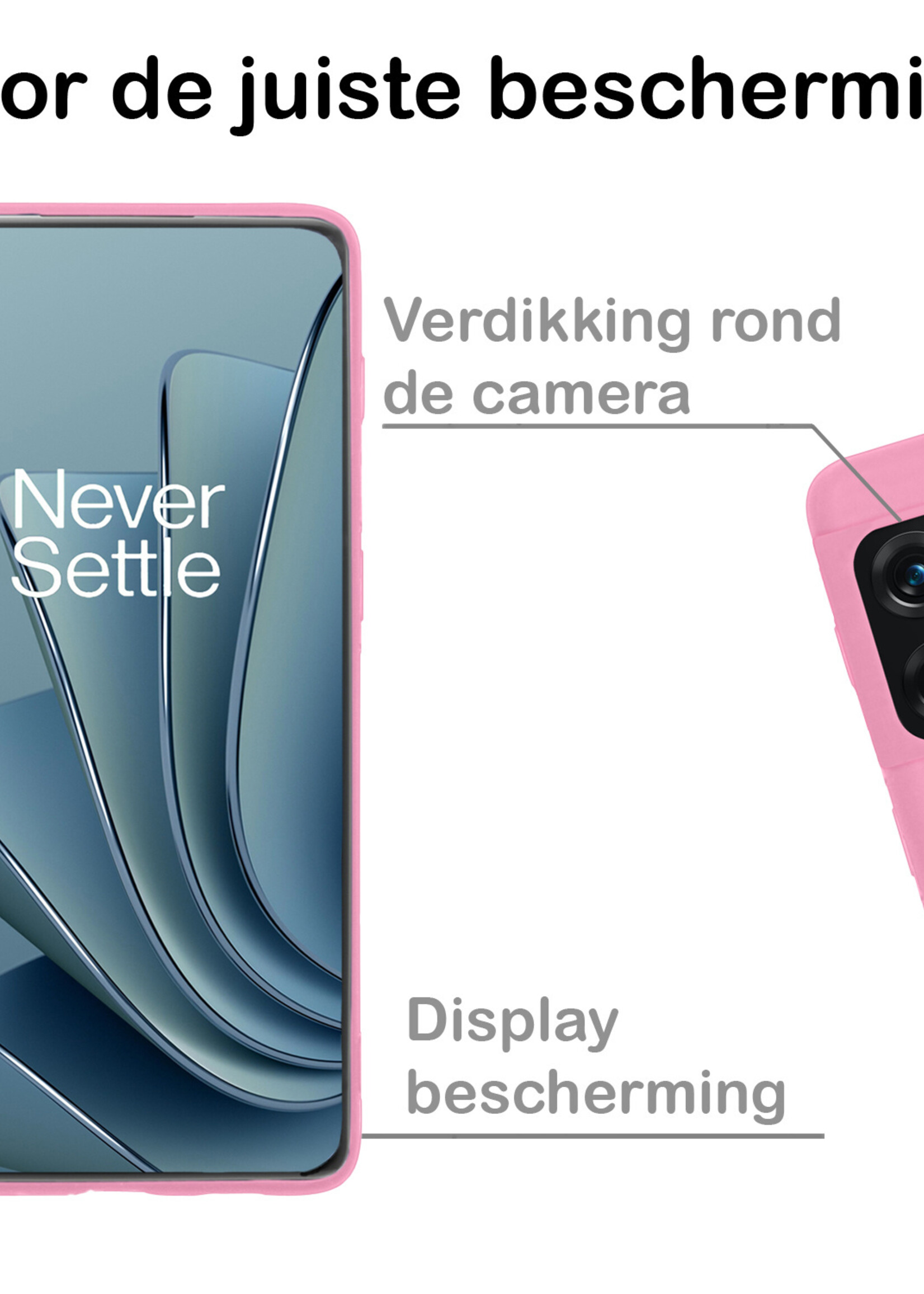 BTH Hoesje Geschikt voor OnePlus 10 Pro Hoesje Siliconen Case Hoes Met 2x Screenprotector - Hoes Geschikt voor OnePlus 10 Pro Hoes Cover Case - Lichtroze