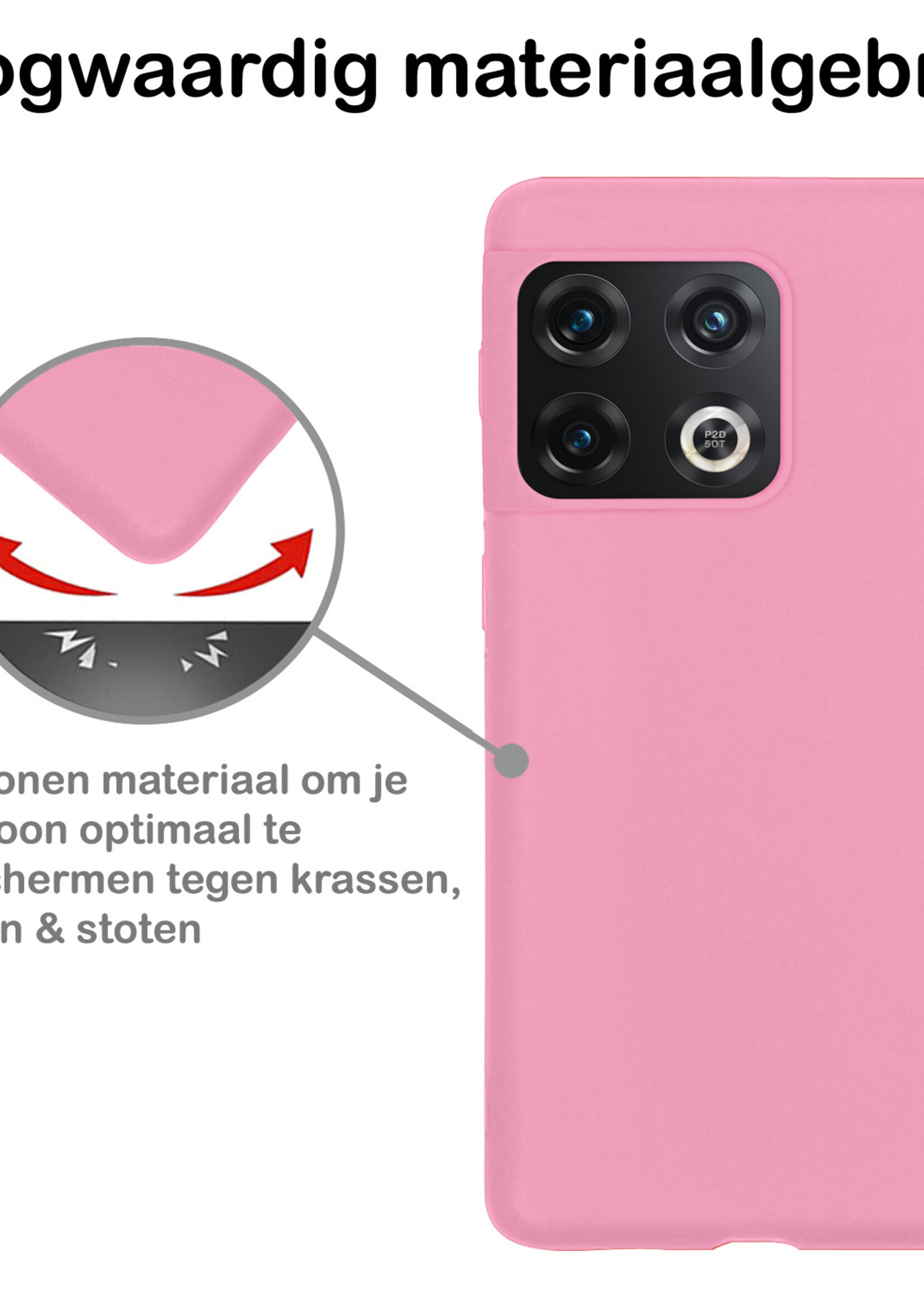 BTH Hoesje Geschikt voor OnePlus 10 Pro Hoesje Siliconen Case Hoes Met 2x Screenprotector - Hoes Geschikt voor OnePlus 10 Pro Hoes Cover Case - Lichtroze