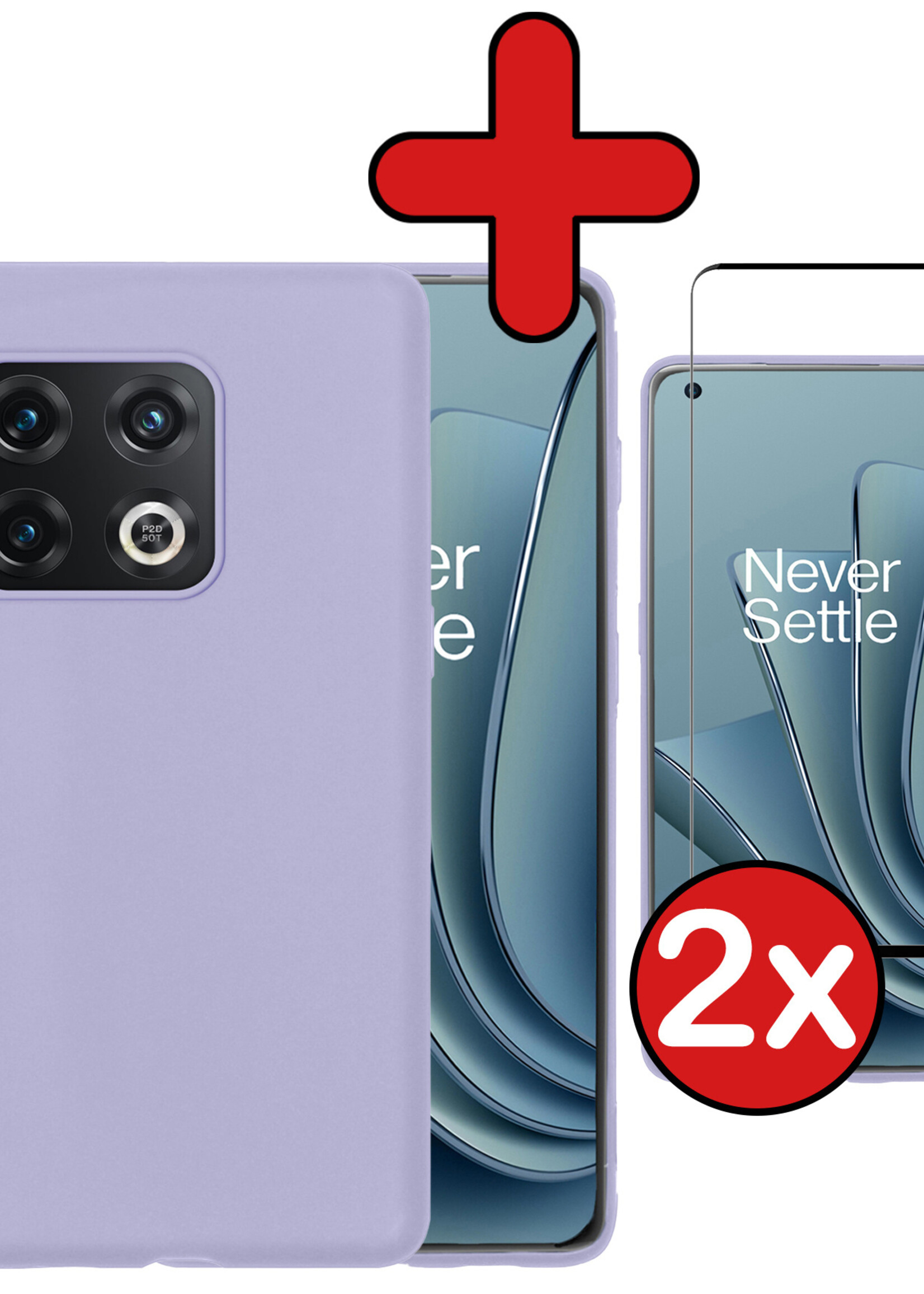 BTH Hoesje Geschikt voor OnePlus 10 Pro Hoesje Siliconen Case Hoes Met 2x Screenprotector - Hoes Geschikt voor OnePlus 10 Pro Hoes Cover Case - Lila