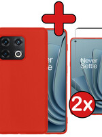 BTH BTH OnePlus 10 Pro Hoesje Siliconen Met 2x Screenprotector - Rood