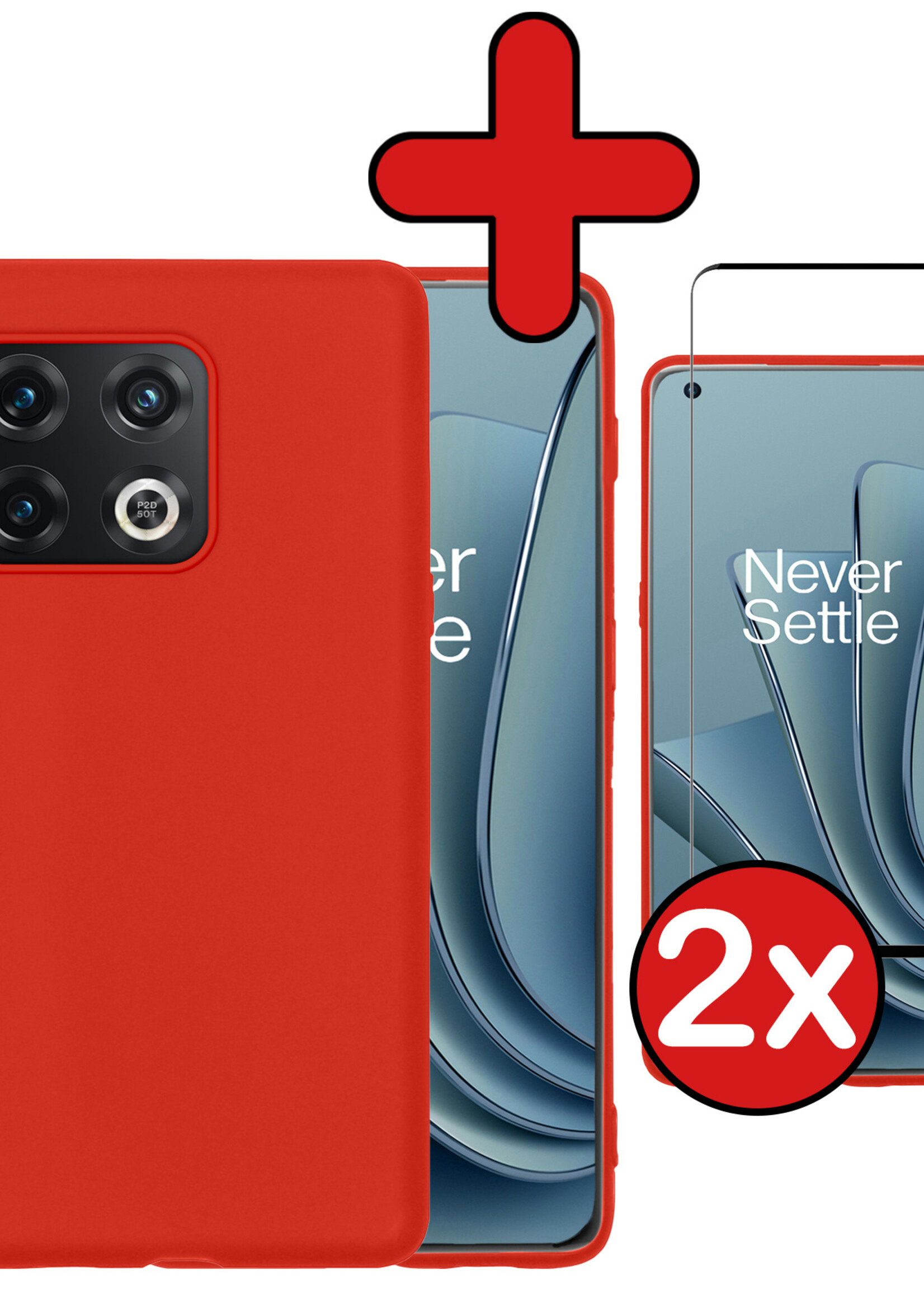 BTH Hoesje Geschikt voor OnePlus 10 Pro Hoesje Siliconen Case Hoes Met 2x Screenprotector - Hoes Geschikt voor OnePlus 10 Pro Hoes Cover Case - Rood