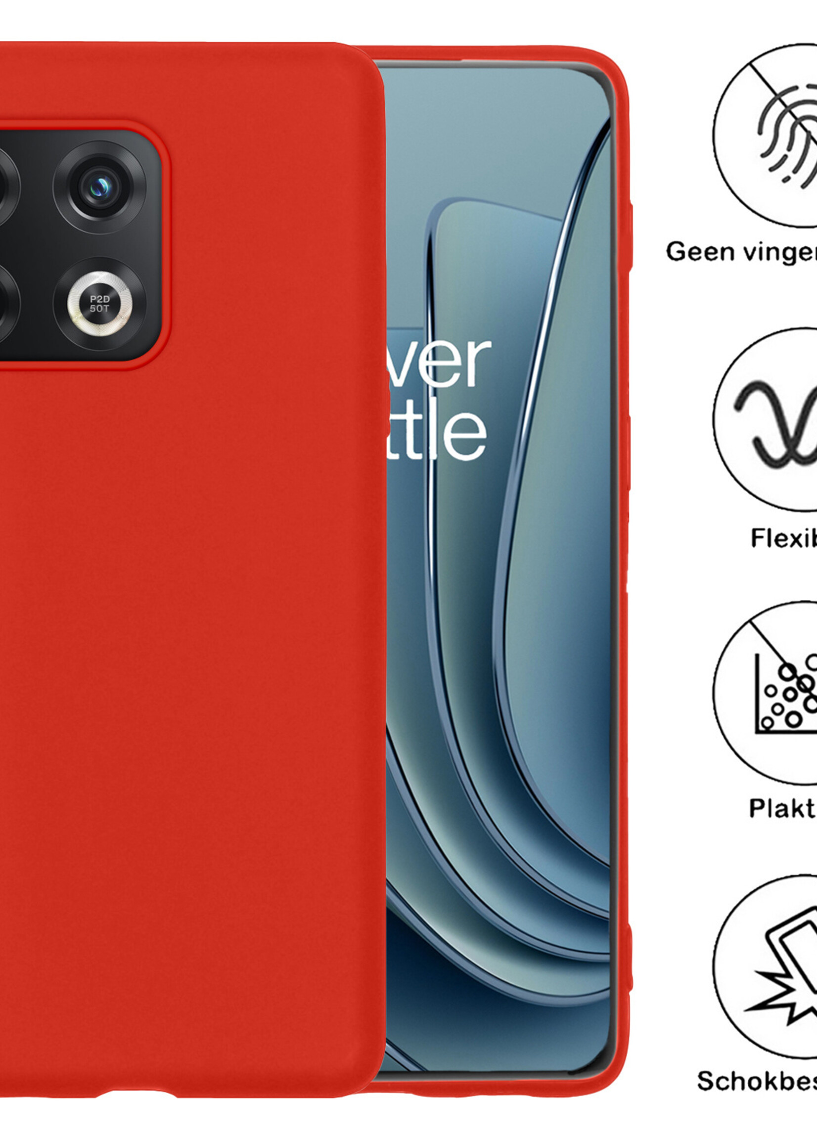 BTH Hoesje Geschikt voor OnePlus 10 Pro Hoesje Siliconen Case Hoes Met 2x Screenprotector - Hoes Geschikt voor OnePlus 10 Pro Hoes Cover Case - Rood