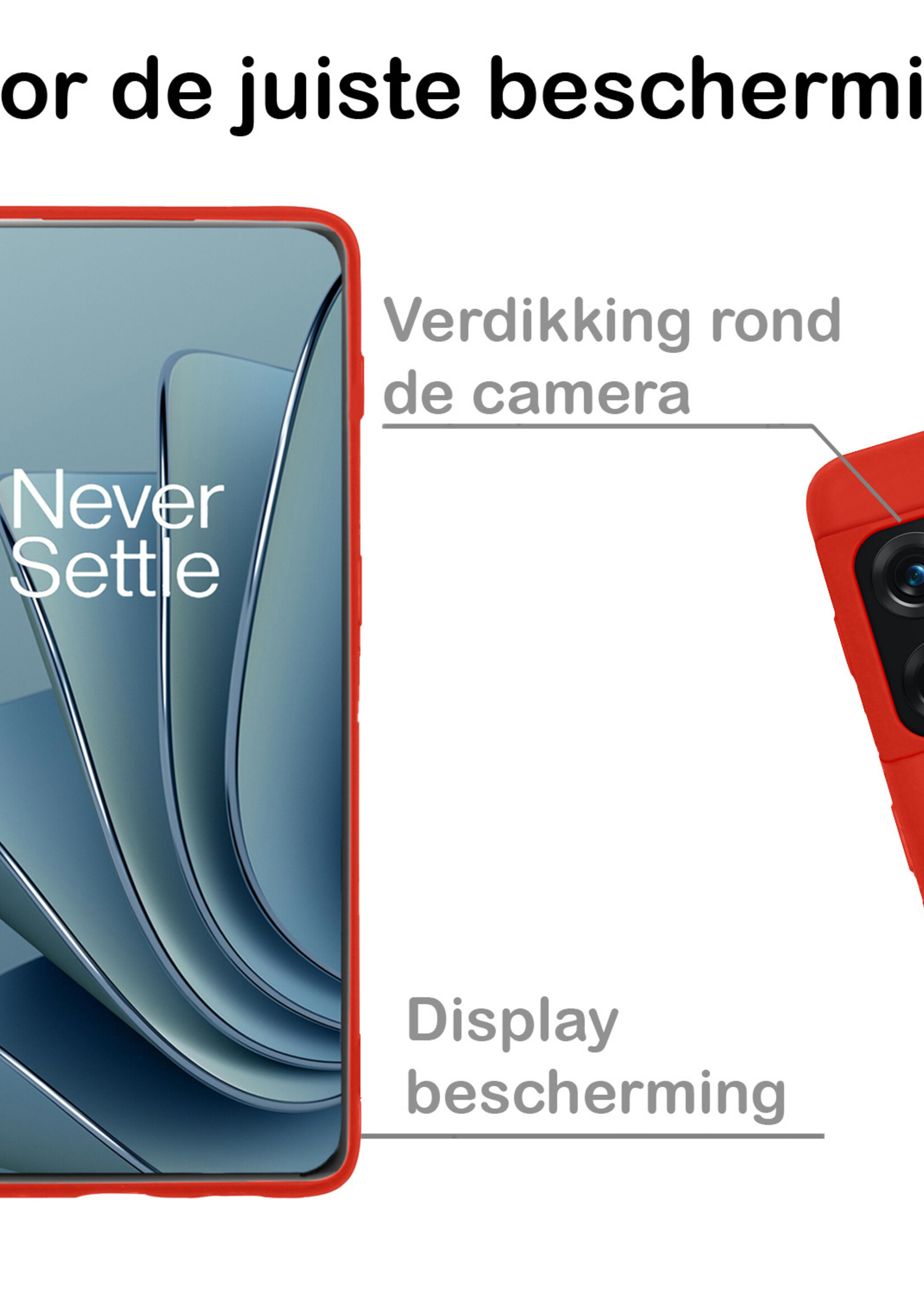 BTH Hoesje Geschikt voor OnePlus 10 Pro Hoesje Siliconen Case Hoes Met 2x Screenprotector - Hoes Geschikt voor OnePlus 10 Pro Hoes Cover Case - Rood