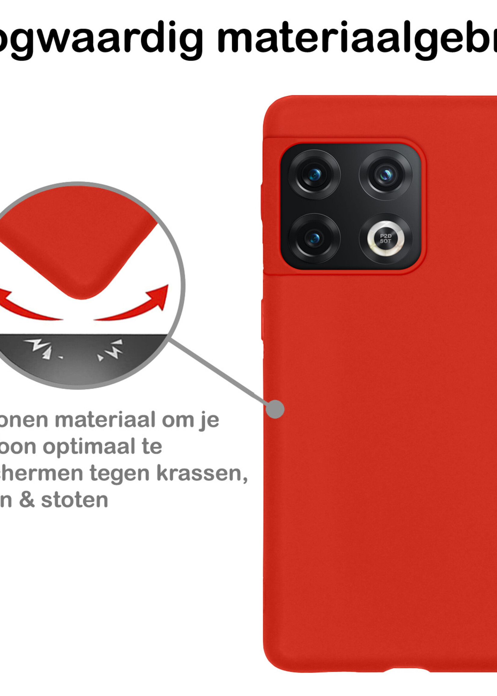 BTH Hoesje Geschikt voor OnePlus 10 Pro Hoesje Siliconen Case Hoes Met 2x Screenprotector - Hoes Geschikt voor OnePlus 10 Pro Hoes Cover Case - Rood