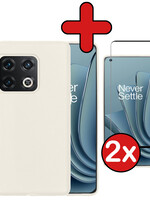 BTH BTH OnePlus 10 Pro Hoesje Siliconen Met 2x Screenprotector - Wit