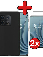 BTH BTH OnePlus 10 Pro Hoesje Siliconen Met 2x Screenprotector - Zwart