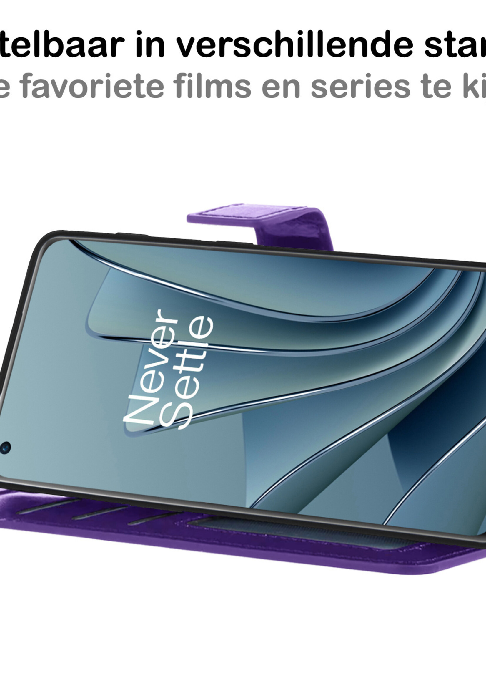 BTH Hoesje Geschikt voor OnePlus 10 Pro Hoesje Book Case Hoes Portemonnee Cover Walletcase Met Screenprotector - Hoes Geschikt voor OnePlus 10 Pro Hoes Bookcase Hoesje - Paars