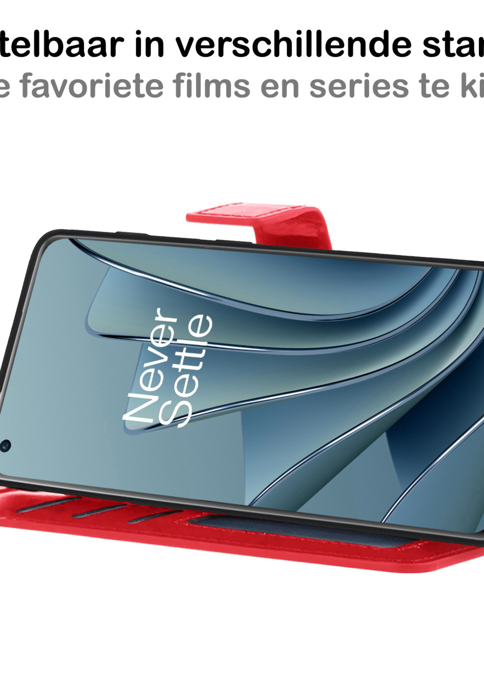 BTH Hoesje Geschikt voor OnePlus 10 Pro Hoesje Book Case Hoes Portemonnee Cover Walletcase Met Screenprotector - Hoes Geschikt voor OnePlus 10 Pro Hoes Bookcase Hoesje - Rood
