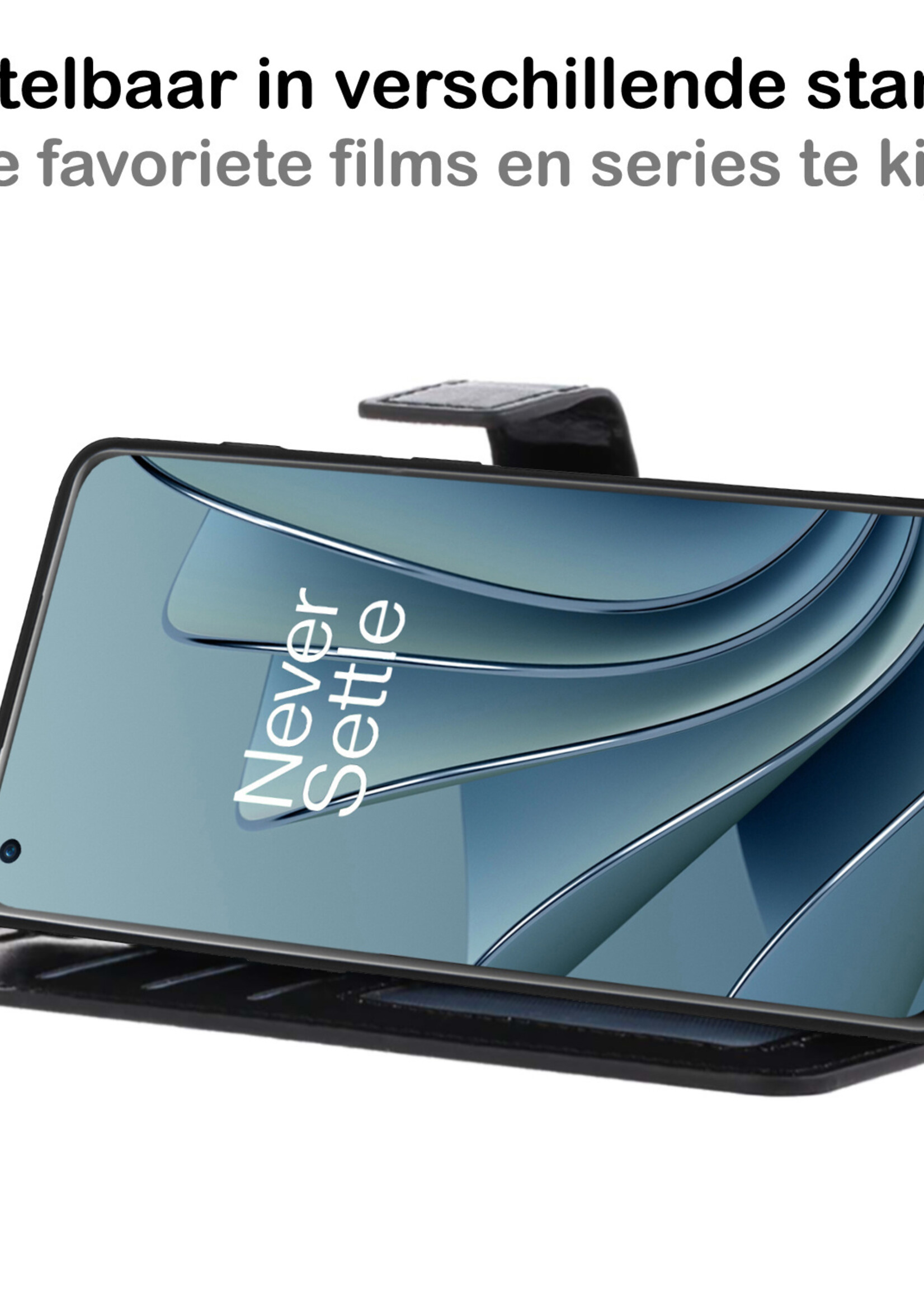BTH Hoesje Geschikt voor OnePlus 10 Pro Hoesje Book Case Hoes Portemonnee Cover Walletcase Met Screenprotector - Hoes Geschikt voor OnePlus 10 Pro Hoes Bookcase Hoesje - Zwart