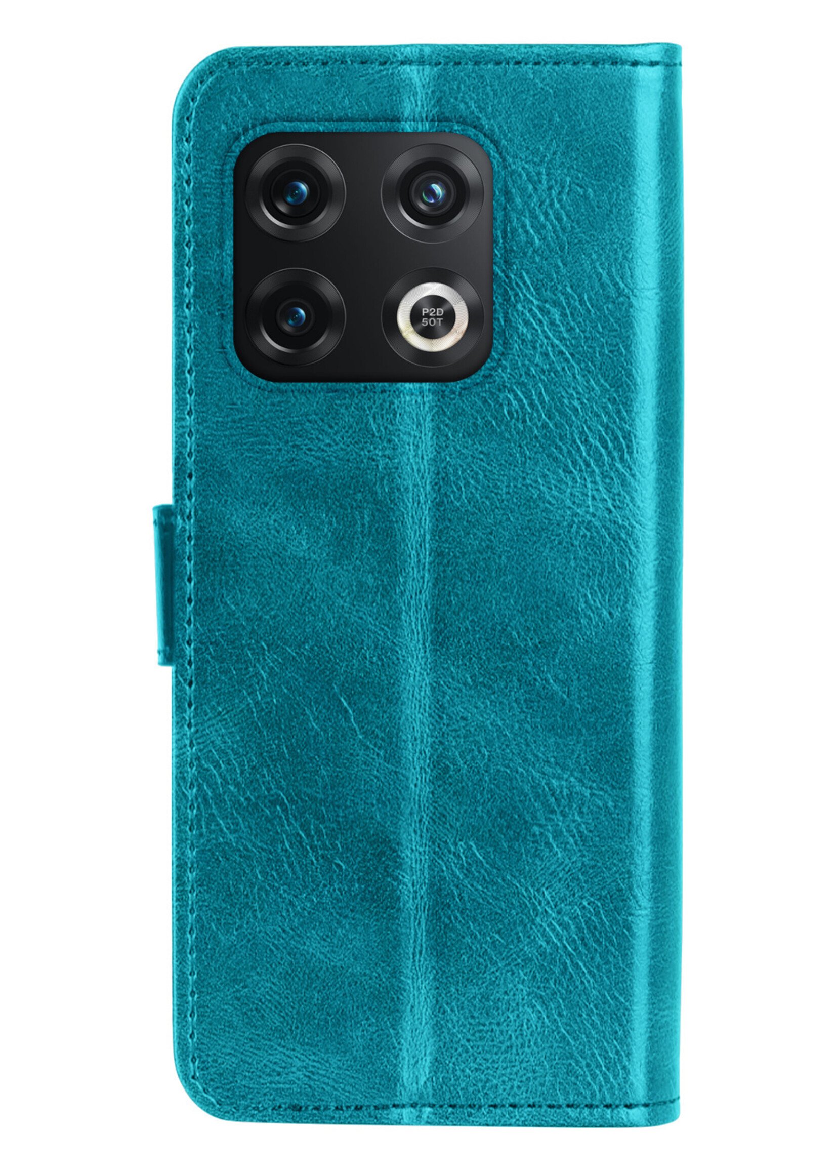 BTH Hoesje Geschikt voor OnePlus 10 Pro Hoesje Book Case Hoes Portemonnee Cover Walletcase Met 2x Screenprotector - Hoes Geschikt voor OnePlus 10 Pro Hoes Bookcase Hoesje - Turquoise