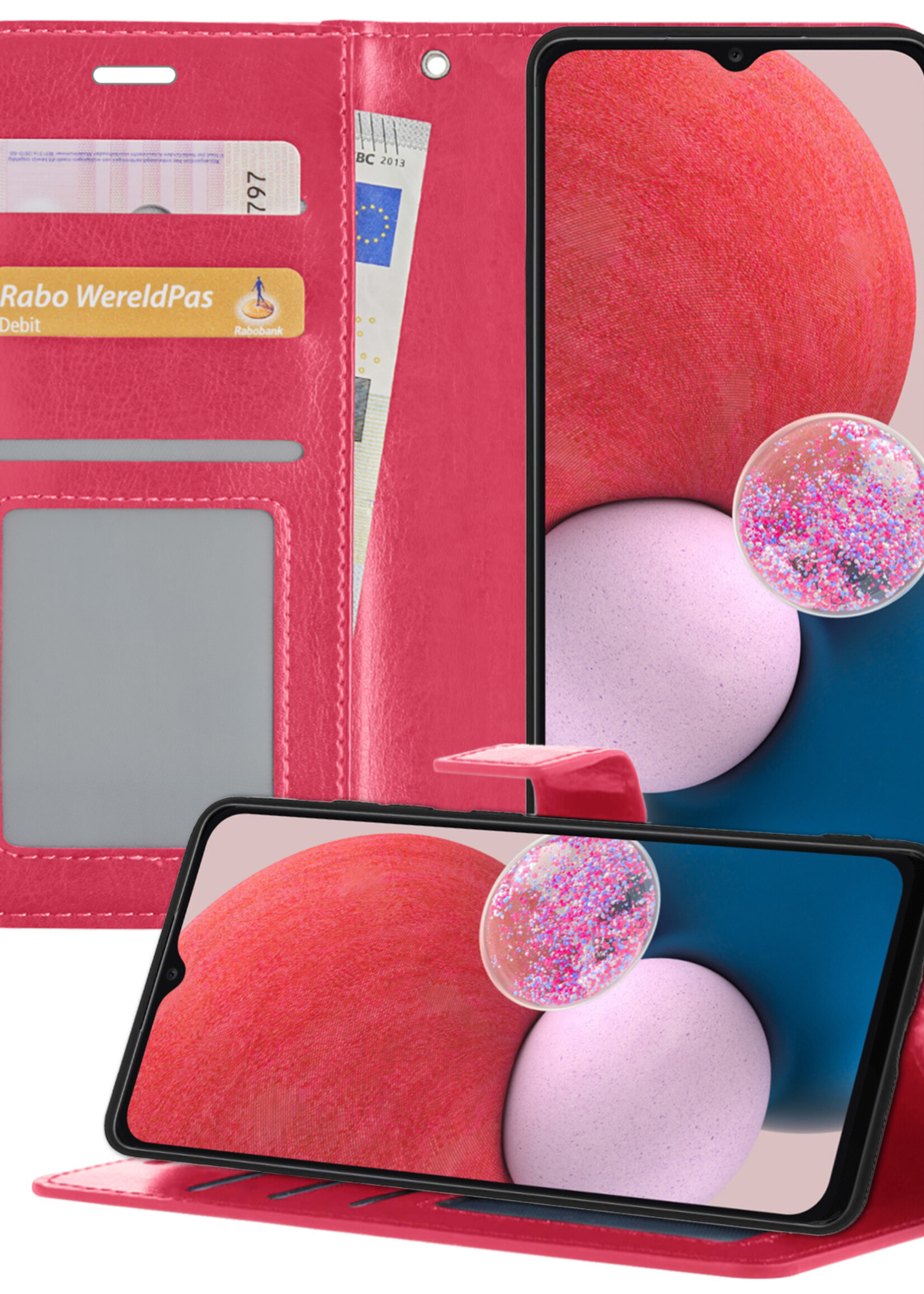 BTH Samsung A13 5G Hoesje Book Case Hoes - Samsung Galaxy A13 5G Case Hoesje Portemonnee Cover - Samsung A13 5G Hoes Wallet Case Hoesje - Donker Roze