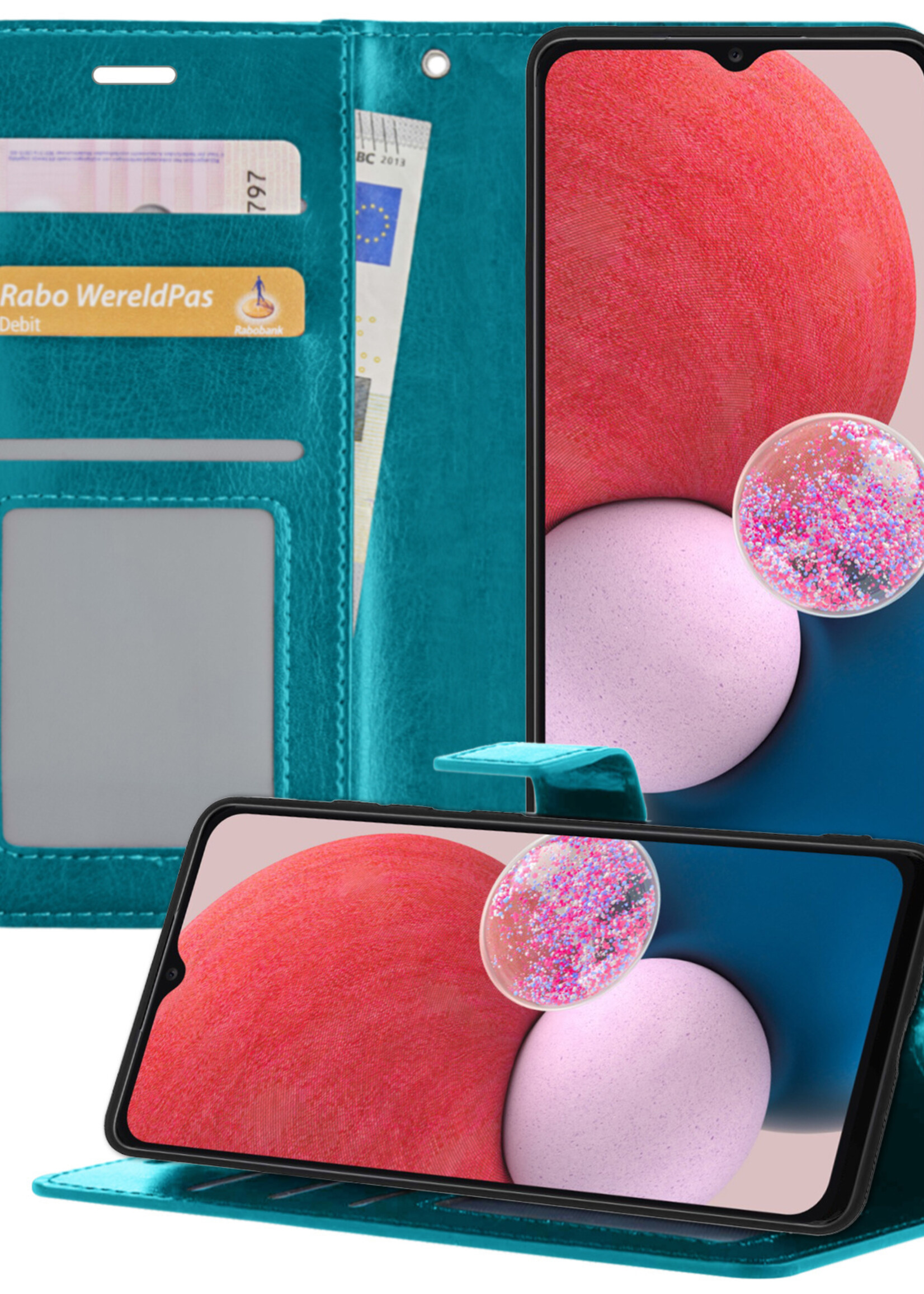 BTH Samsung A13 5G Hoesje Book Case Hoes - Samsung Galaxy A13 5G Case Hoesje Portemonnee Cover - Samsung A13 5G Hoes Wallet Case Hoesje - Turquoise