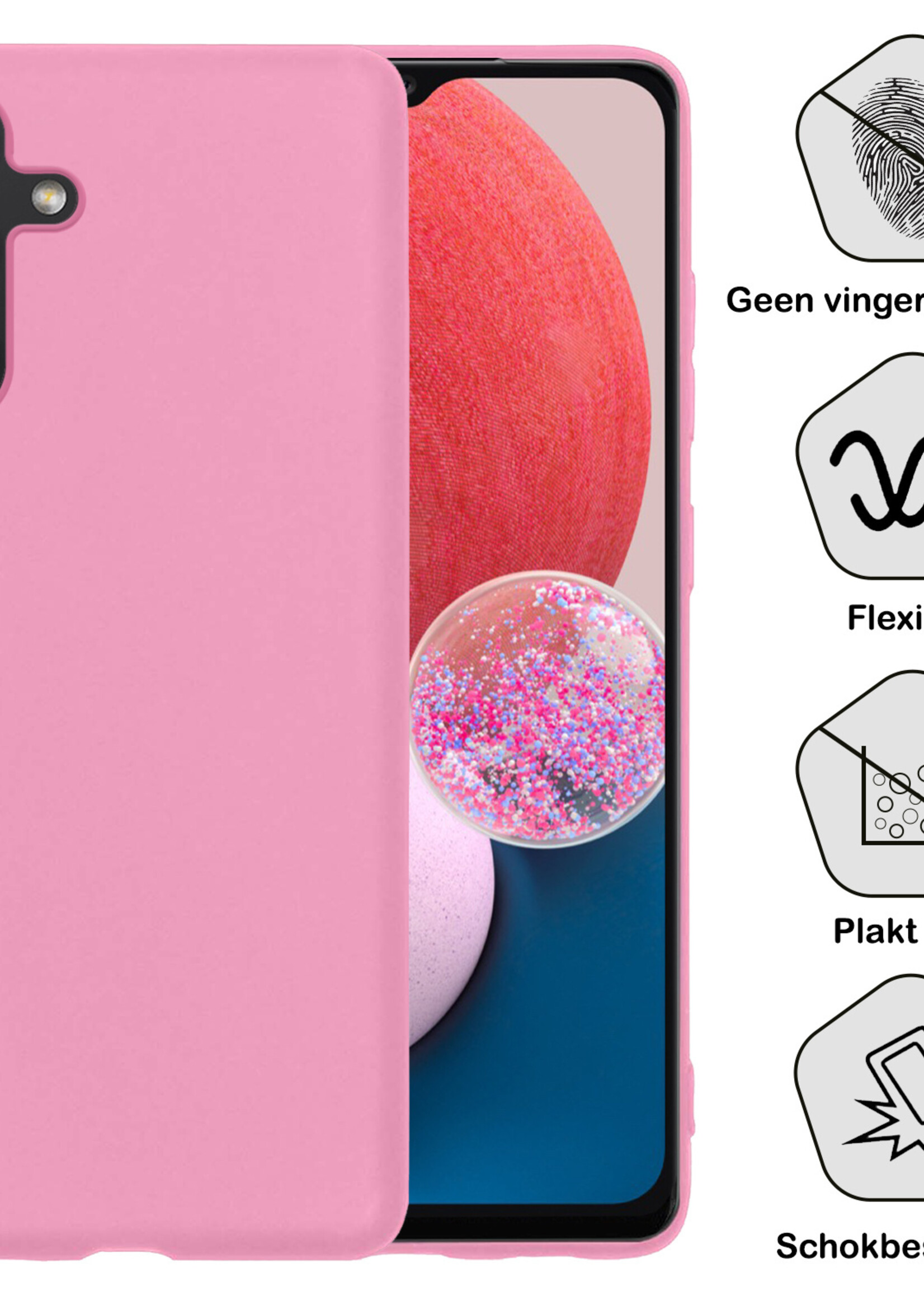 BTH Hoesje Geschikt voor Samsung A13 5G Hoesje Siliconen Case Hoes Met Screenprotector - Hoes Geschikt voor Samsung Galaxy A13 5G Hoes Cover Case - Lichtroze