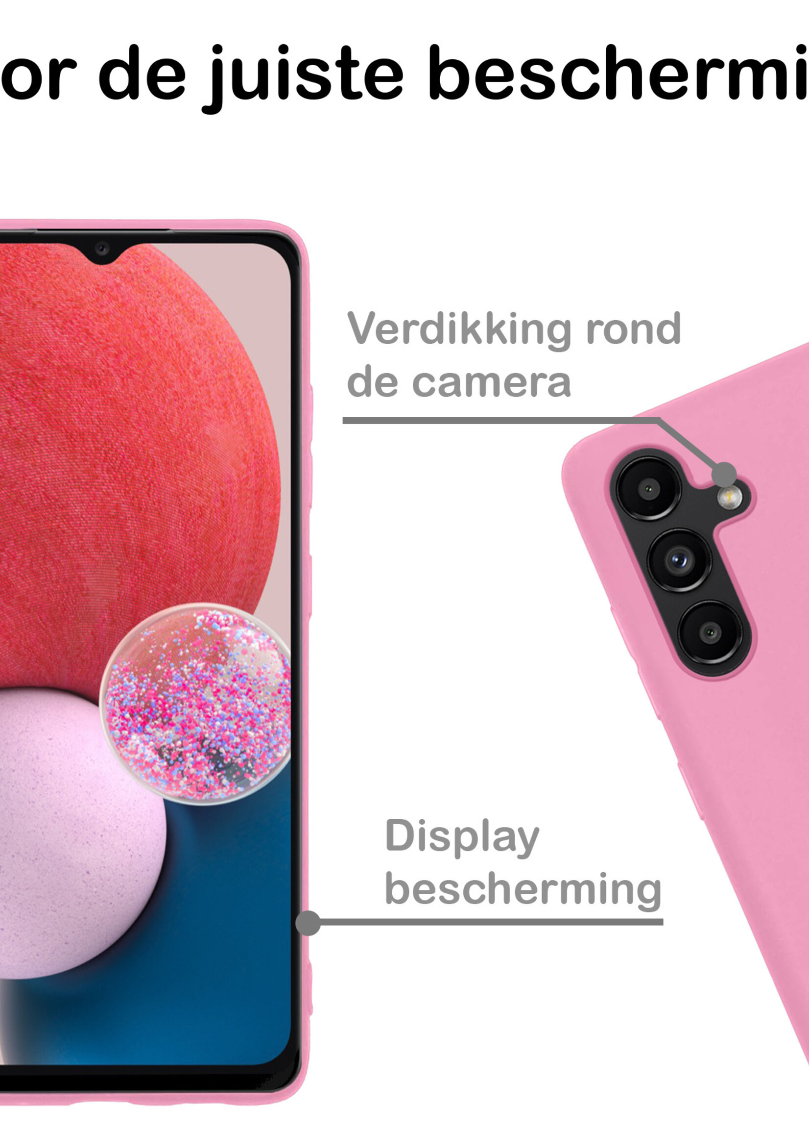 BTH Hoesje Geschikt voor Samsung A13 5G Hoesje Siliconen Case Hoes Met Screenprotector - Hoes Geschikt voor Samsung Galaxy A13 5G Hoes Cover Case - Lichtroze