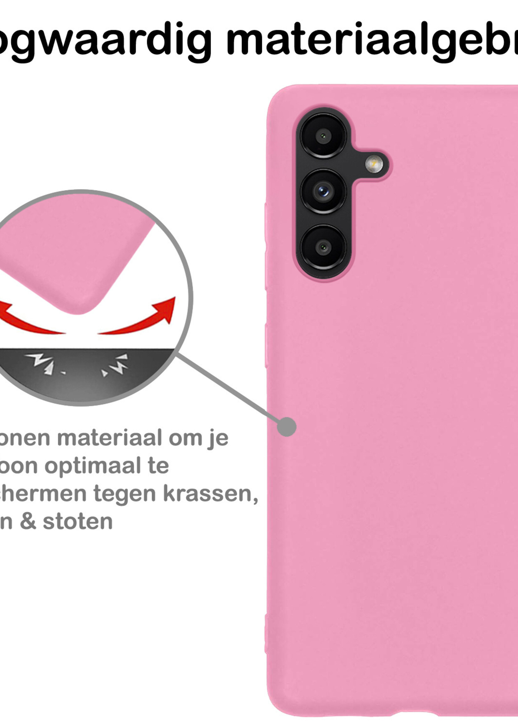 BTH Hoesje Geschikt voor Samsung A13 5G Hoesje Siliconen Case Hoes Met Screenprotector - Hoes Geschikt voor Samsung Galaxy A13 5G Hoes Cover Case - Lichtroze