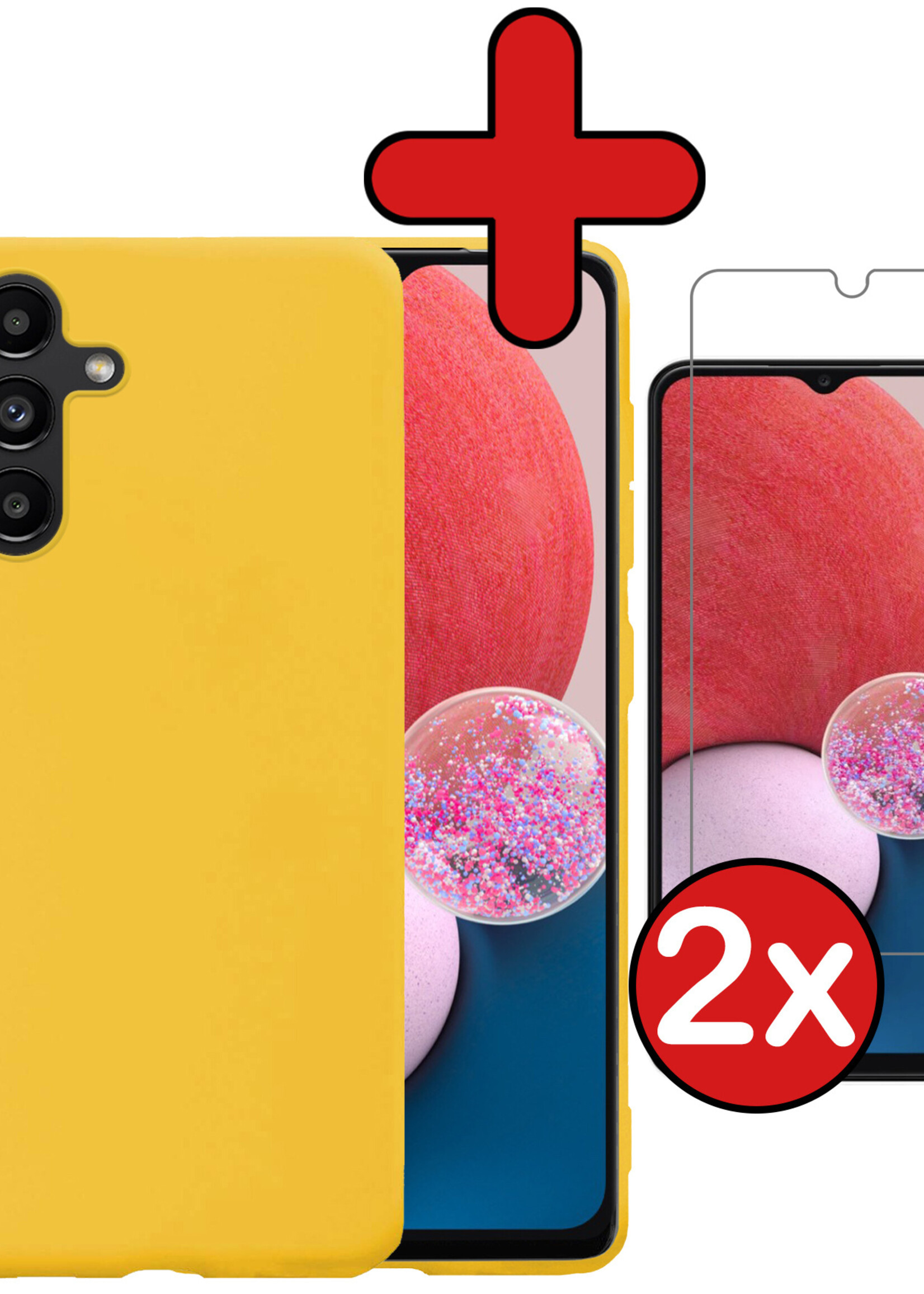 BTH Hoesje Geschikt voor Samsung A13 5G Hoesje Siliconen Case Hoes Met 2x Screenprotector - Hoes Geschikt voor Samsung Galaxy A13 5G Hoes Cover Case - Geel