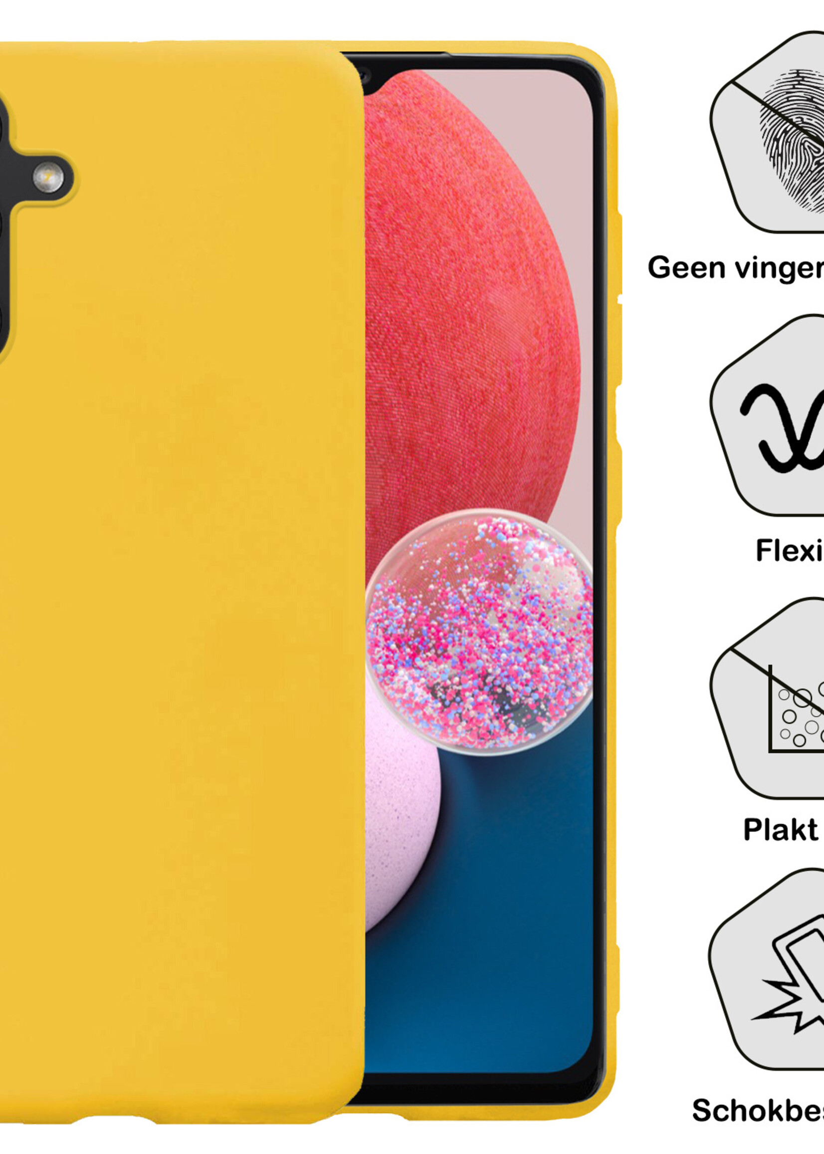 BTH Hoesje Geschikt voor Samsung A13 5G Hoesje Siliconen Case Hoes Met 2x Screenprotector - Hoes Geschikt voor Samsung Galaxy A13 5G Hoes Cover Case - Geel