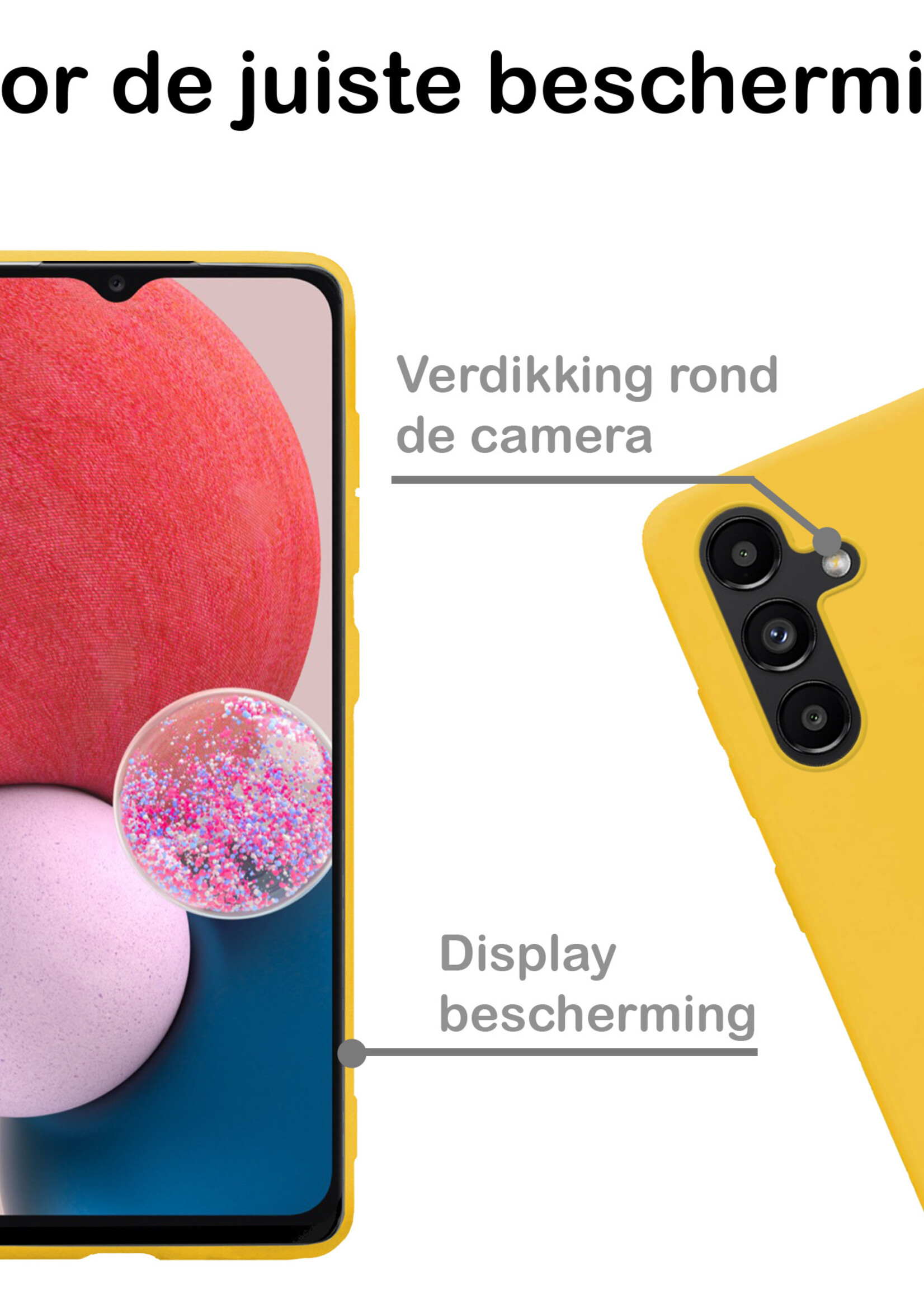 BTH Hoesje Geschikt voor Samsung A13 5G Hoesje Siliconen Case Hoes Met 2x Screenprotector - Hoes Geschikt voor Samsung Galaxy A13 5G Hoes Cover Case - Geel