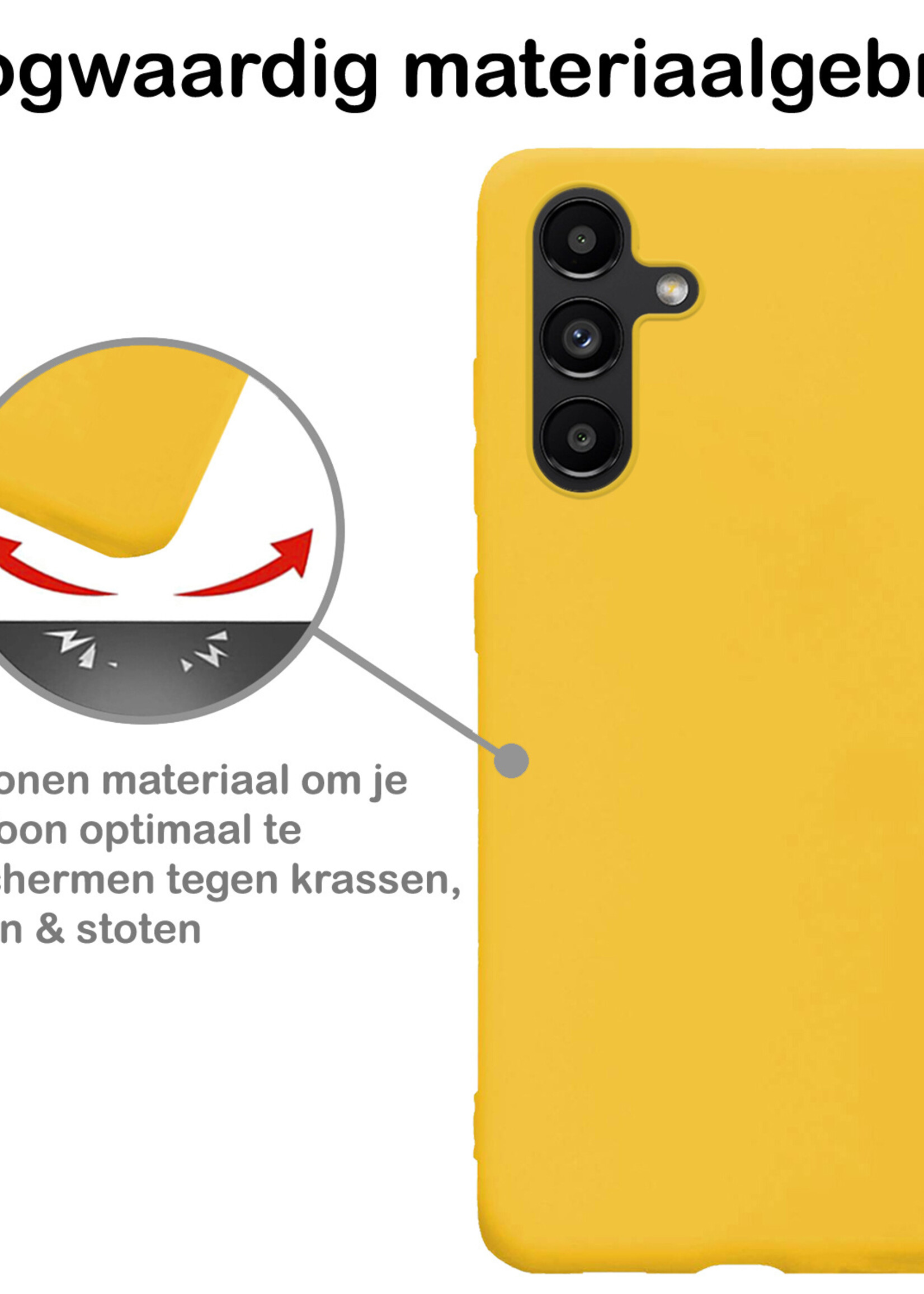 BTH Hoesje Geschikt voor Samsung A13 5G Hoesje Siliconen Case Hoes Met 2x Screenprotector - Hoes Geschikt voor Samsung Galaxy A13 5G Hoes Cover Case - Geel