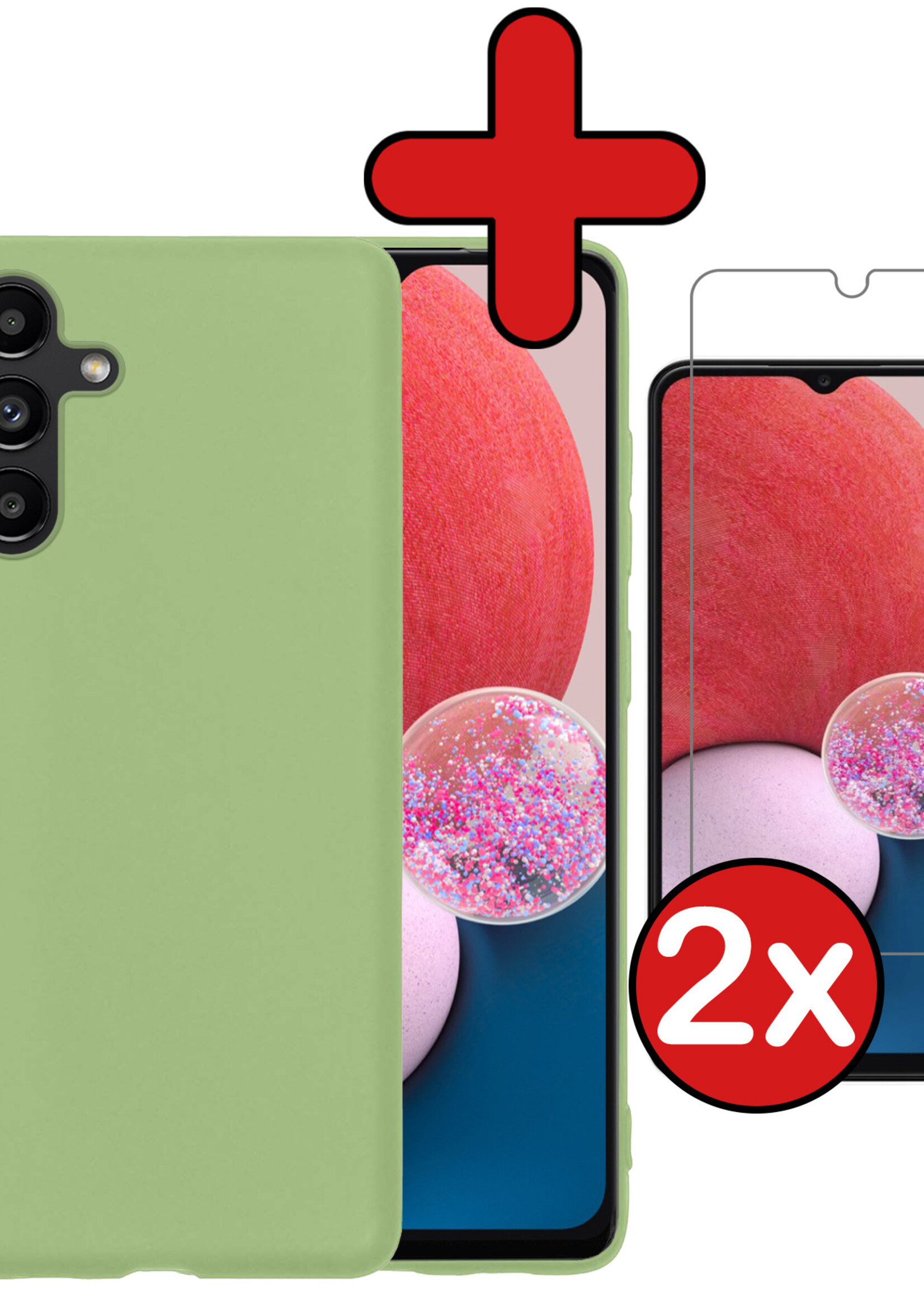 BTH Hoesje Geschikt voor Samsung A13 5G Hoesje Siliconen Case Hoes Met 2x Screenprotector - Hoes Geschikt voor Samsung Galaxy A13 5G Hoes Cover Case - Groen