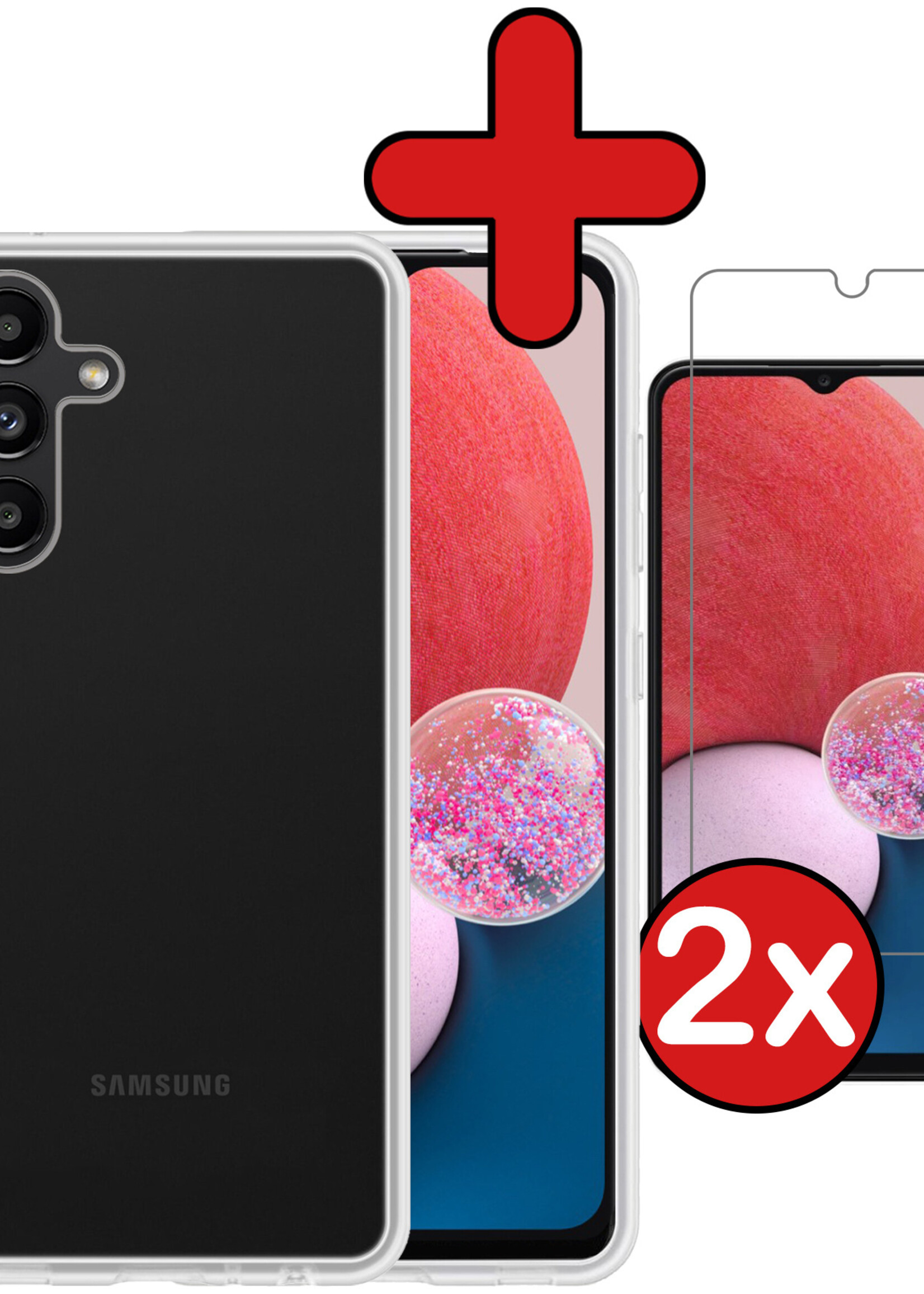 BTH Hoesje Geschikt voor Samsung A13 5G Hoesje Siliconen Case Hoes Met 2x Screenprotector - Hoes Geschikt voor Samsung Galaxy A13 5G Hoes Cover Case - Transparant