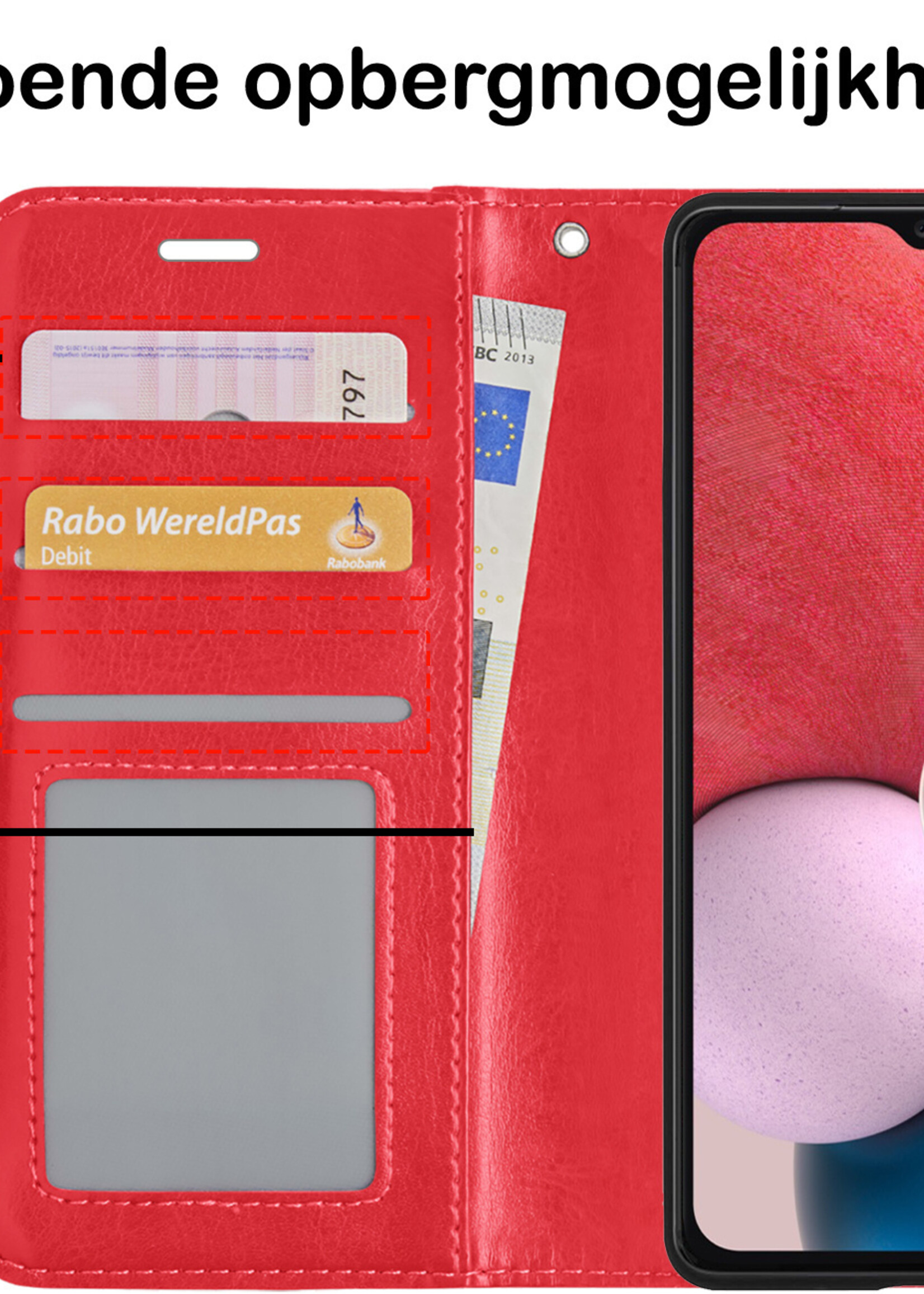 BTH Hoesje Geschikt voor Samsung A13 5G Hoesje Book Case Hoes Portemonnee Cover Walletcase Met Screenprotector - Hoes Geschikt voor Samsung Galaxy A13 5G Hoes Bookcase Hoesje - Rood