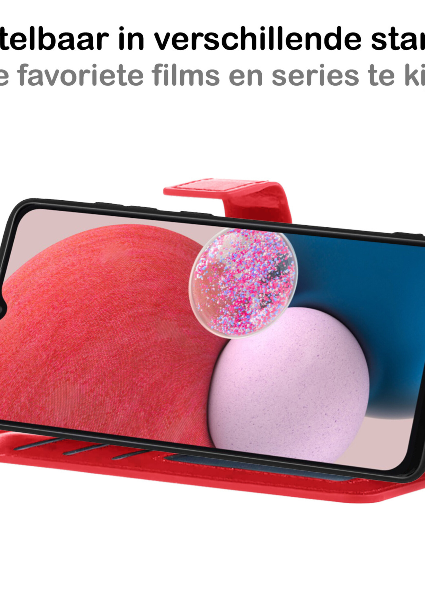 BTH Hoesje Geschikt voor Samsung A13 5G Hoesje Book Case Hoes Portemonnee Cover Walletcase Met Screenprotector - Hoes Geschikt voor Samsung Galaxy A13 5G Hoes Bookcase Hoesje - Rood