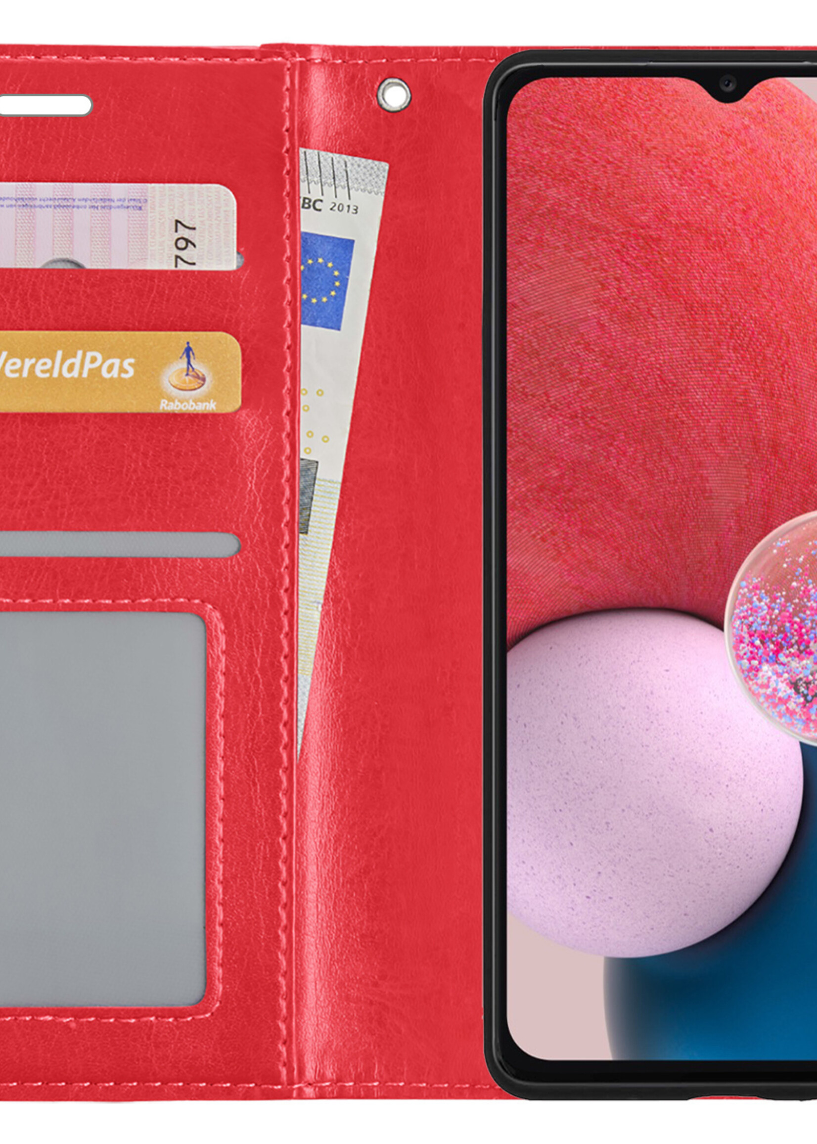 BTH Hoesje Geschikt voor Samsung A13 5G Hoesje Book Case Hoes Portemonnee Cover Walletcase Met Screenprotector - Hoes Geschikt voor Samsung Galaxy A13 5G Hoes Bookcase Hoesje - Rood