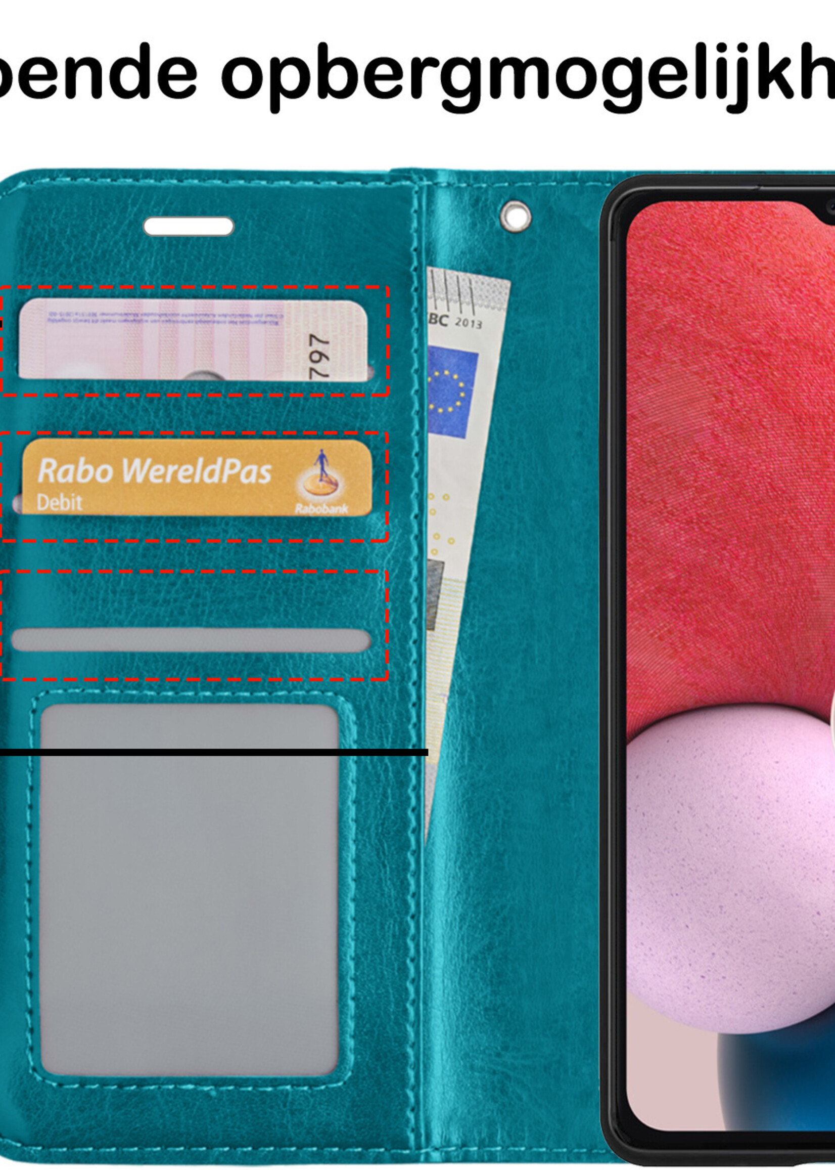 BTH Hoesje Geschikt voor Samsung A13 5G Hoesje Book Case Hoes Portemonnee Cover Walletcase Met Screenprotector - Hoes Geschikt voor Samsung Galaxy A13 5G Hoes Bookcase Hoesje - Turquoise