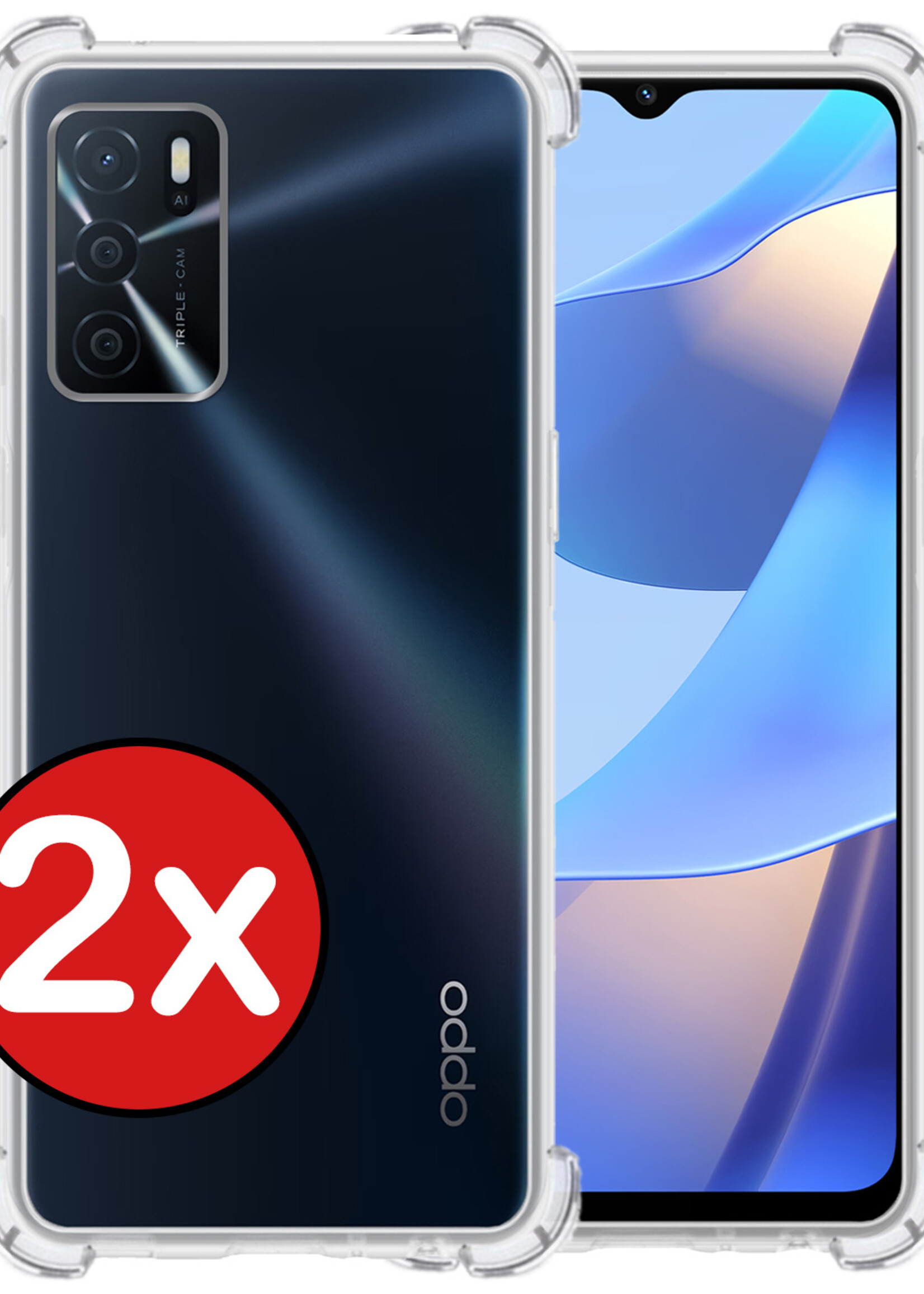 BTH Hoesje Geschikt voor OPPO A16 Hoesje Siliconen Shock Proof Case Hoes - Hoes Geschikt voor OPPO A16 Hoes Cover Case Shockproof - Transparant - 2 PACK
